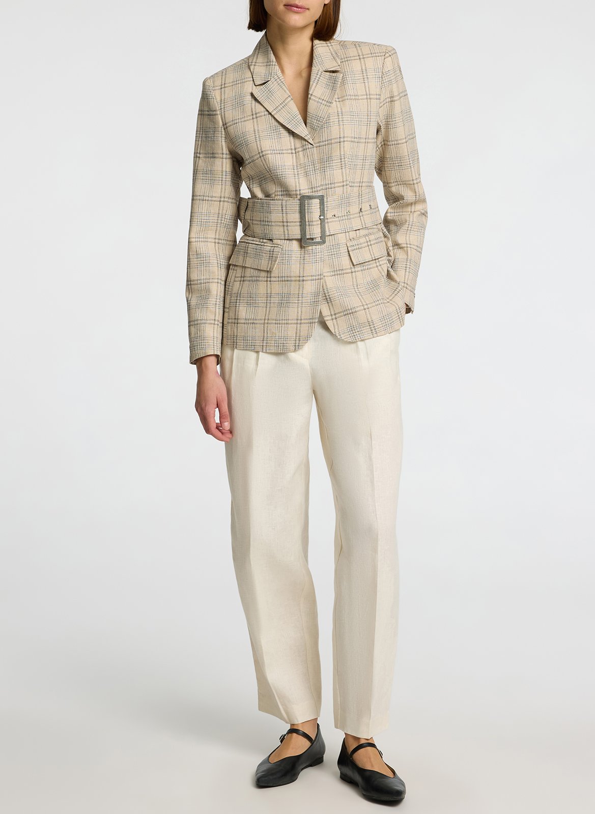 Veste tailleur en lin mélangé à carreaux SELECTED Beige