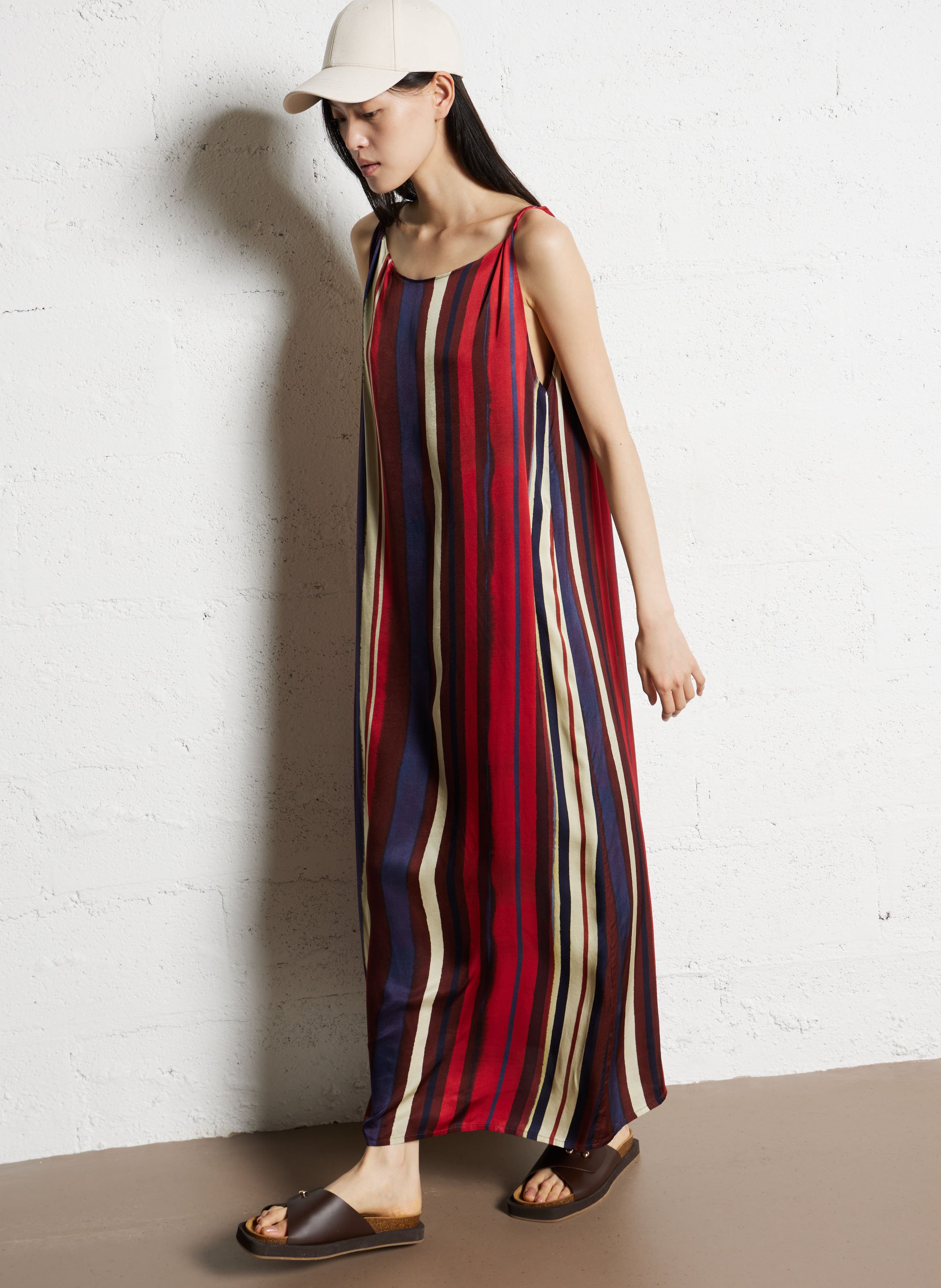 Robe midi col rond à rayures DIEGA Violet