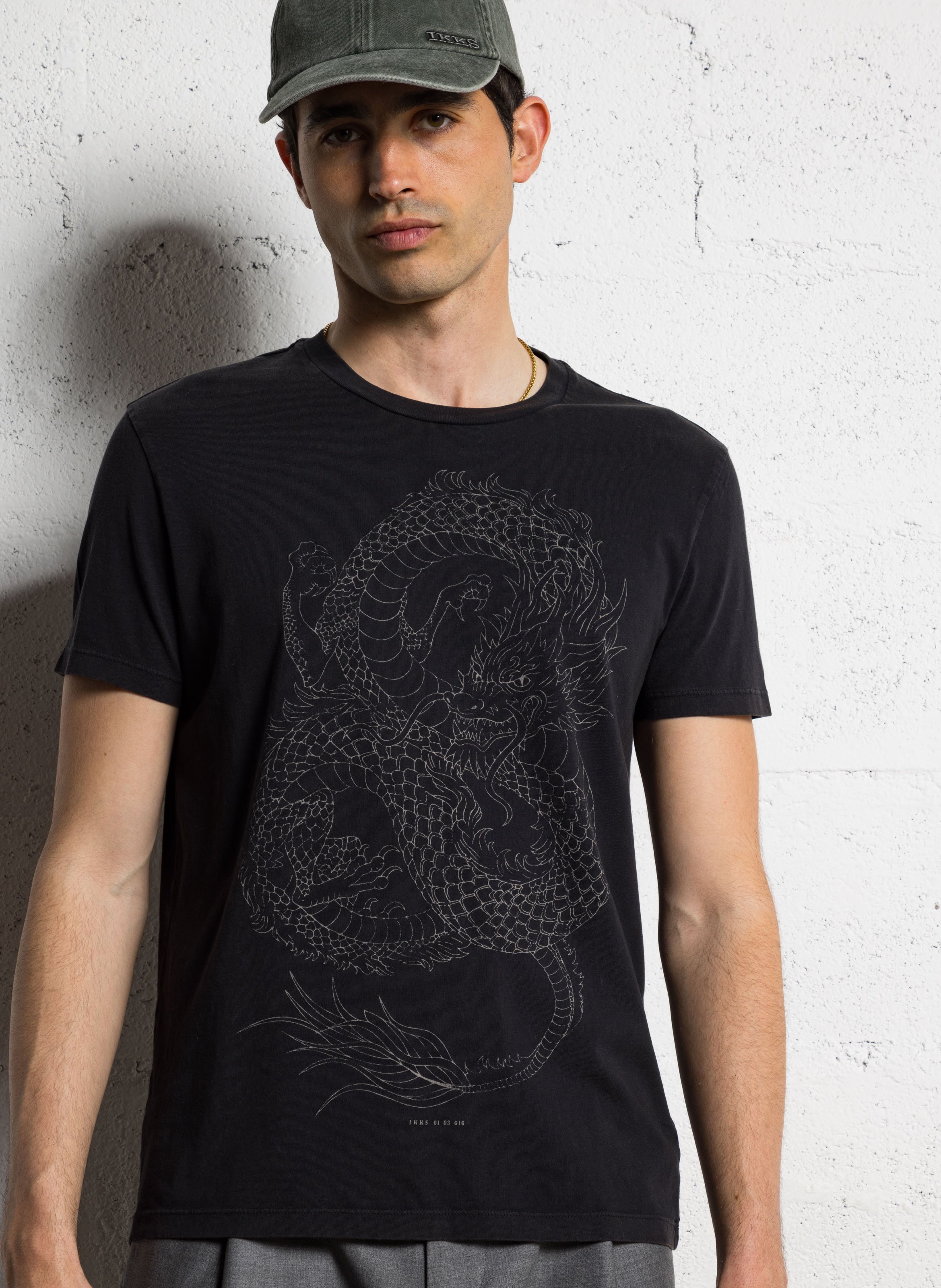 Acid Wash T Shirt Ikks Effen T-shirt Noir Ikks Heren M110113 Place