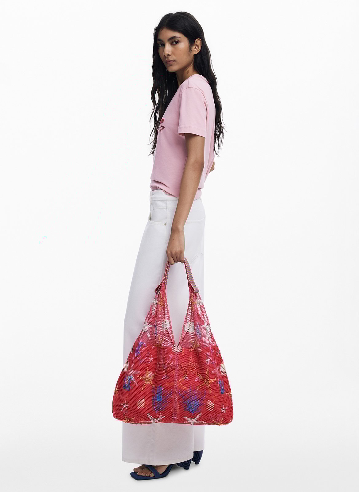 Cabas porté épaulé ajouré à motifs DESIGUAL Rouge