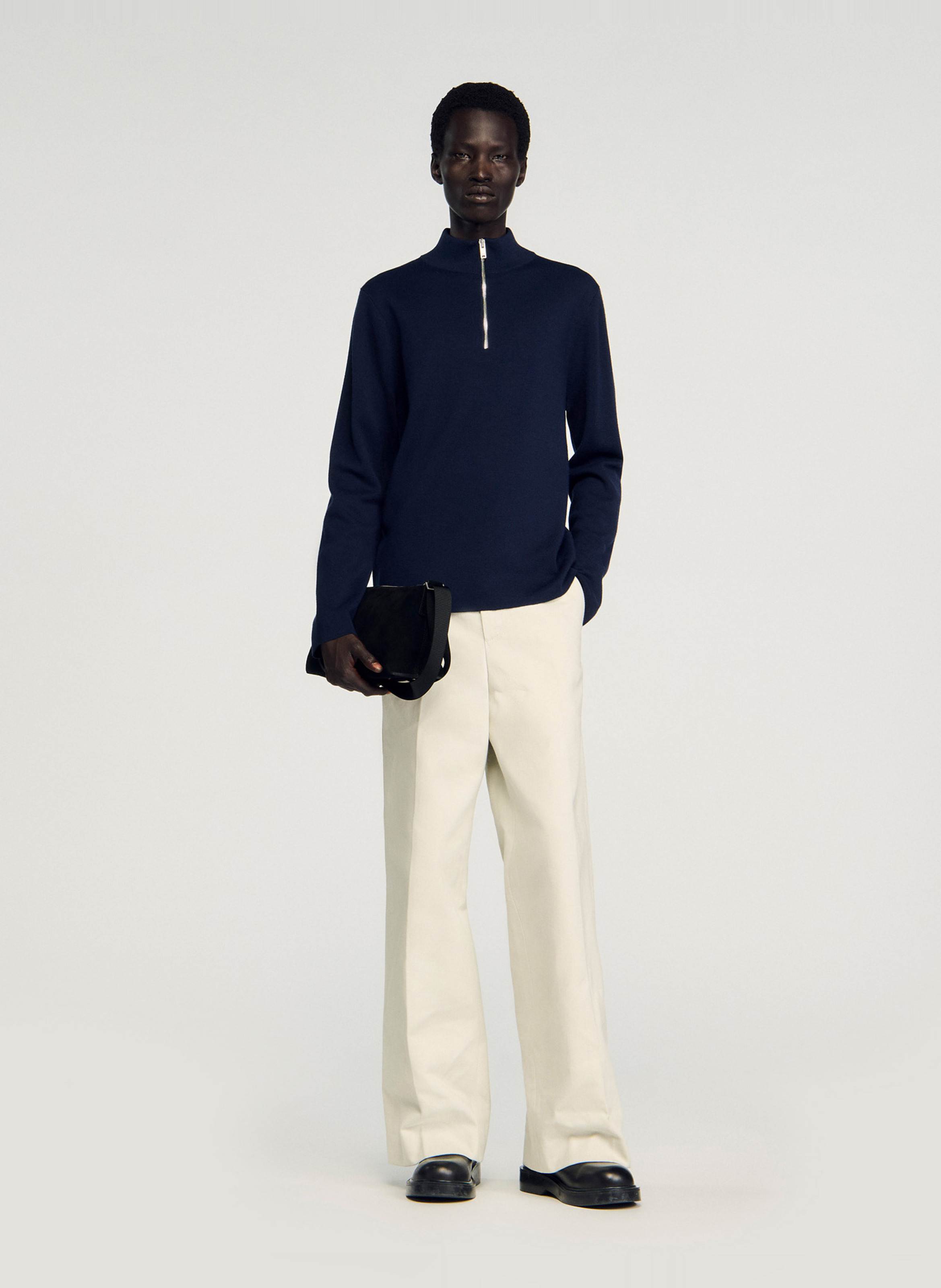 Rechte wollen trui met opstaande kraag en rits SANDRO Blauw