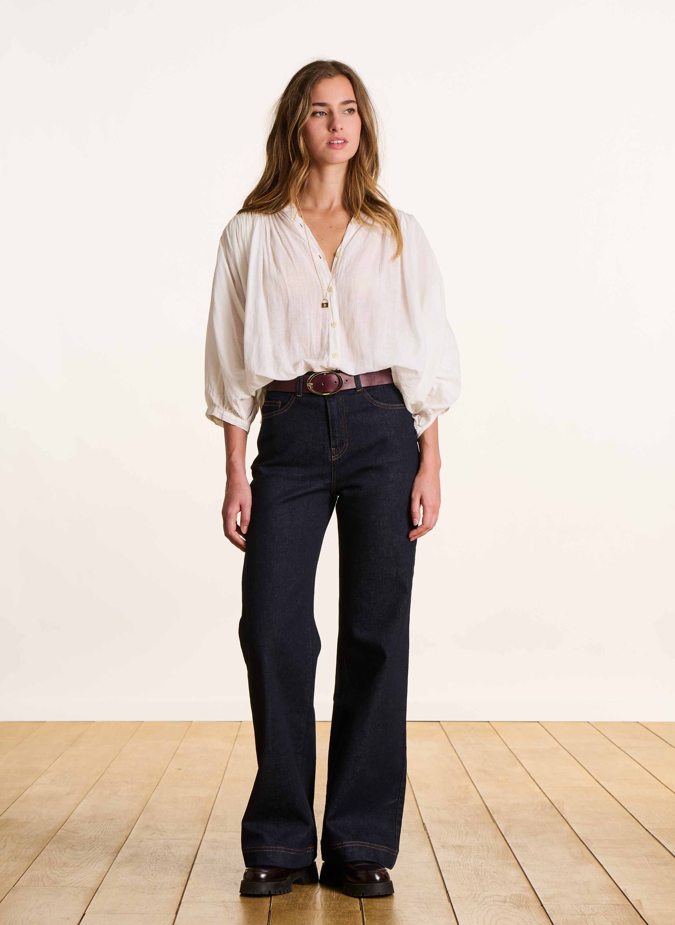 Jean large en coton bio mélangé LA FEE MARABOUTEE Bleu