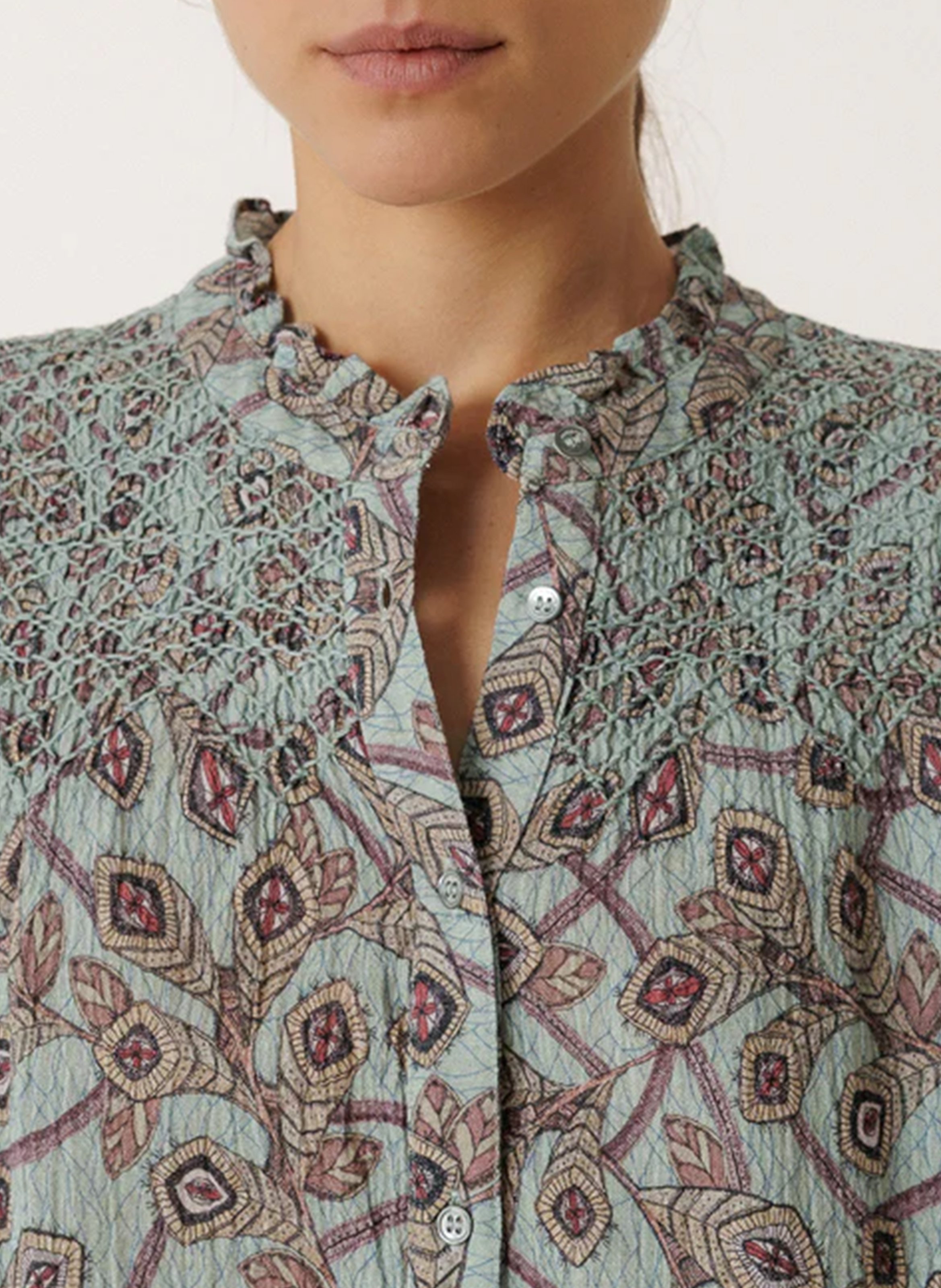 Chemise ample col mao en coton INDI & COLD Bleu