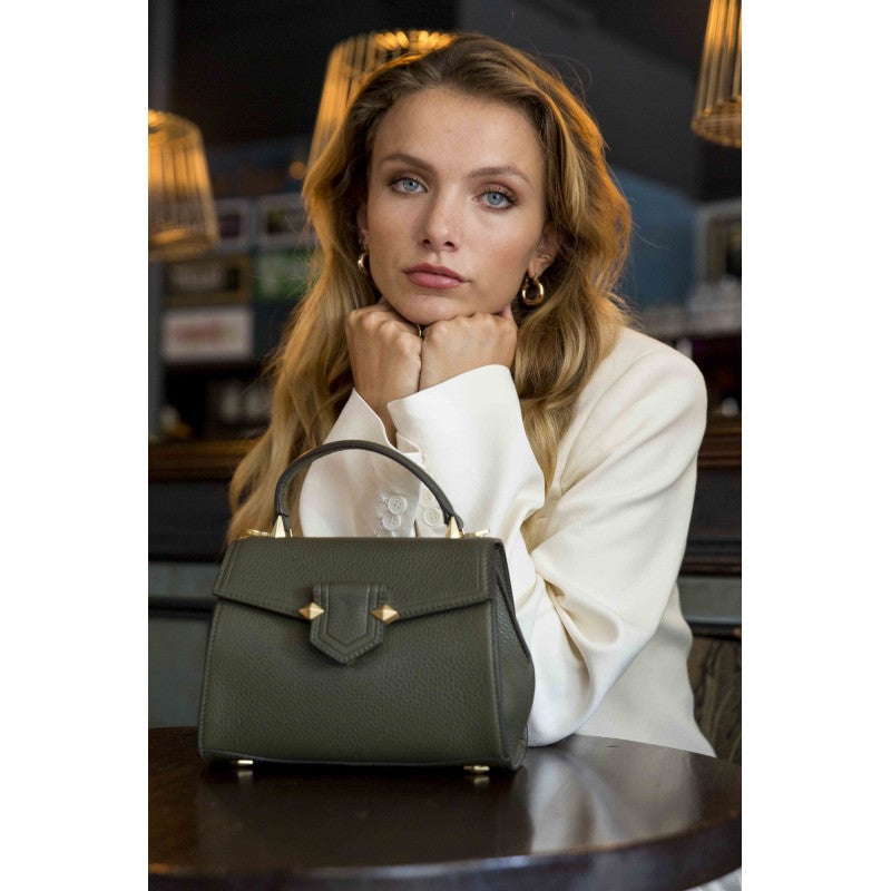 Handbag - grained calf leather POURCHET Khaki
