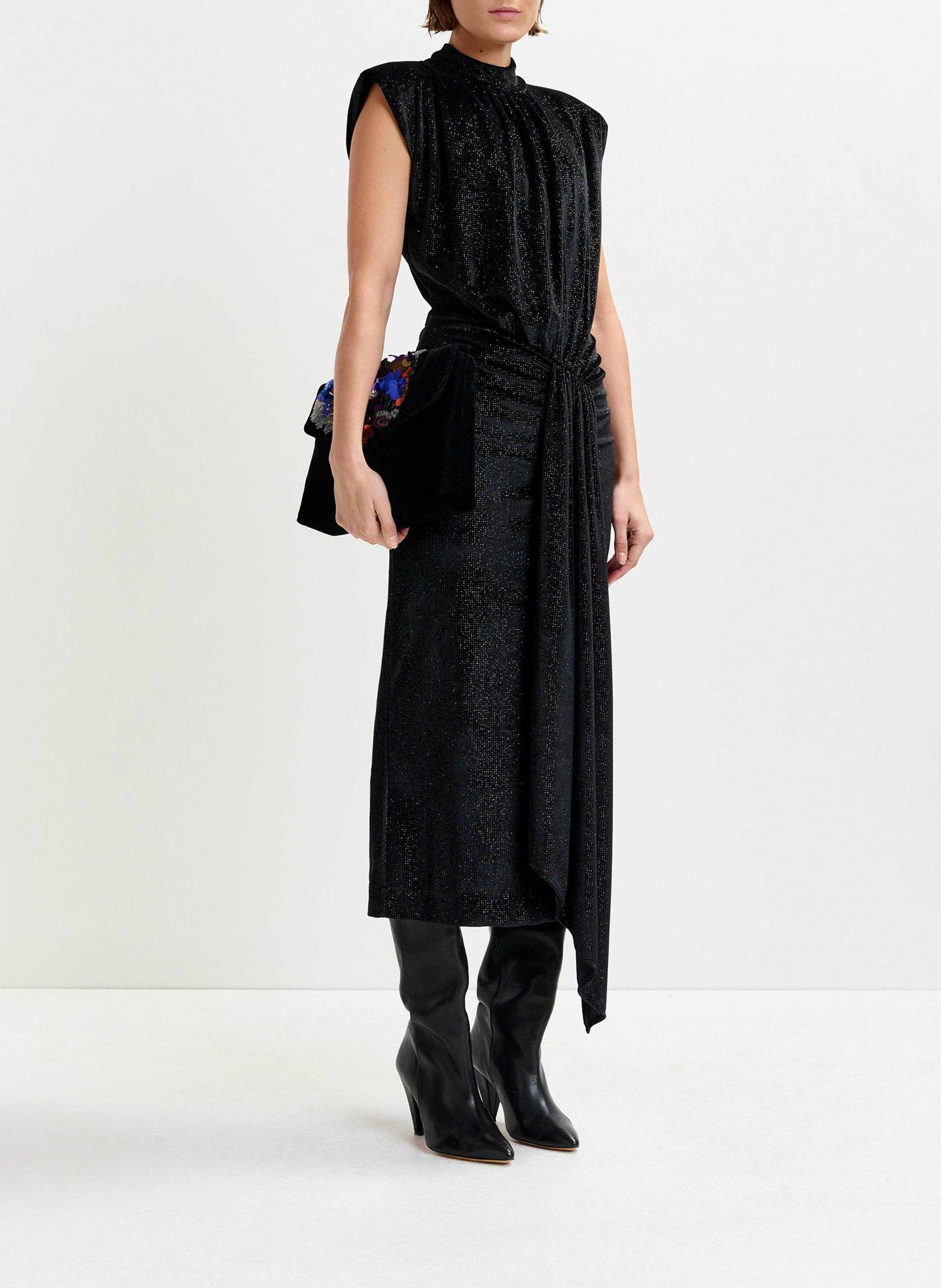 Robe midi drapée col montant ESSENTIEL ANTWERP Noir