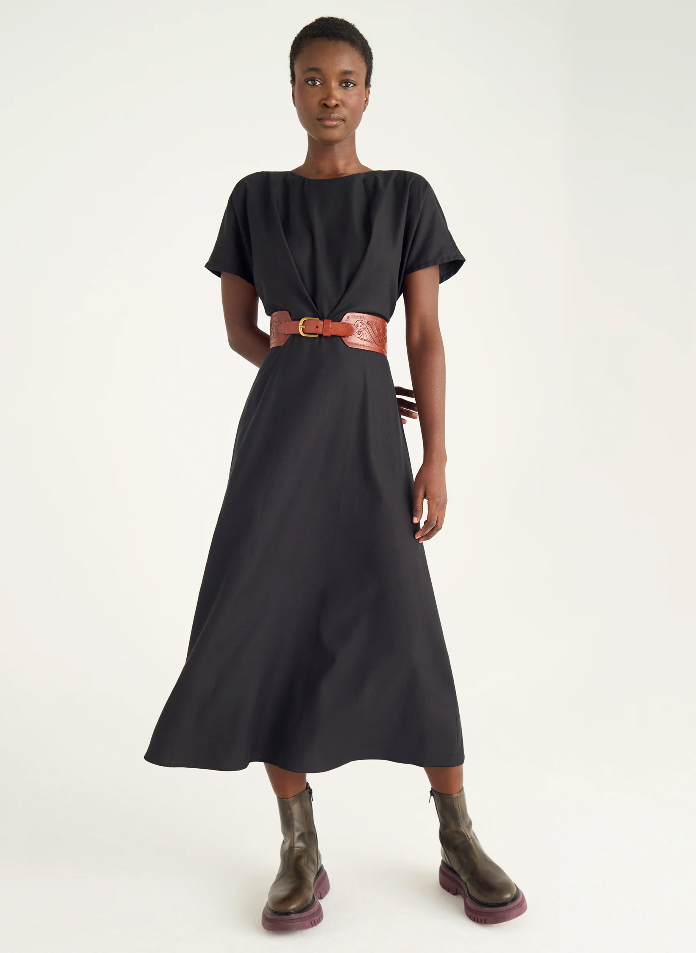 Midi-A-Linie-Kleid in Uni ACOTE Schwarz