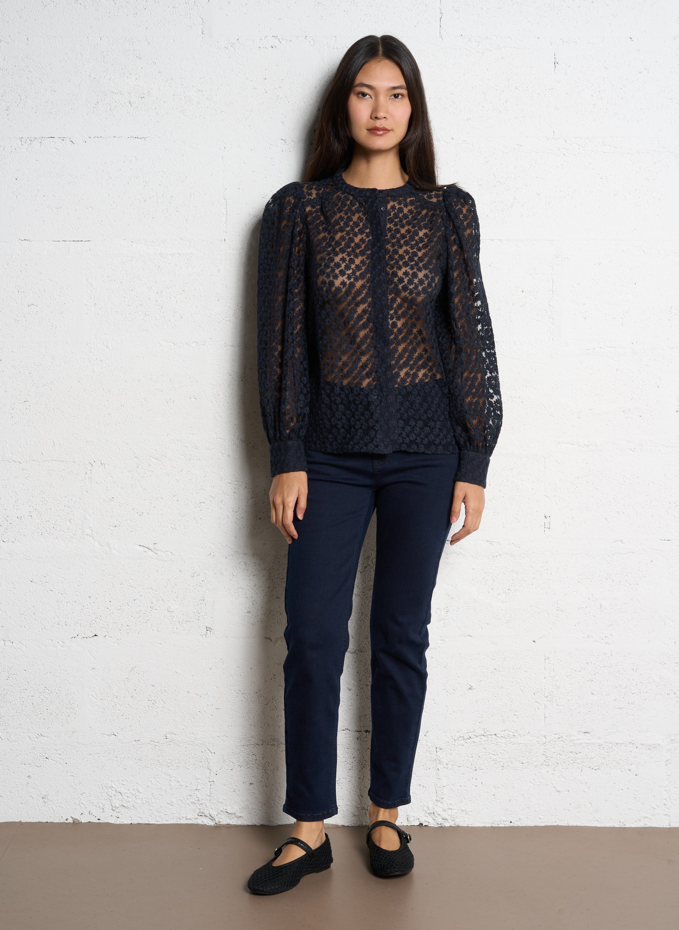 Chemisier col rond broderie florale MAISON 123 Bleu