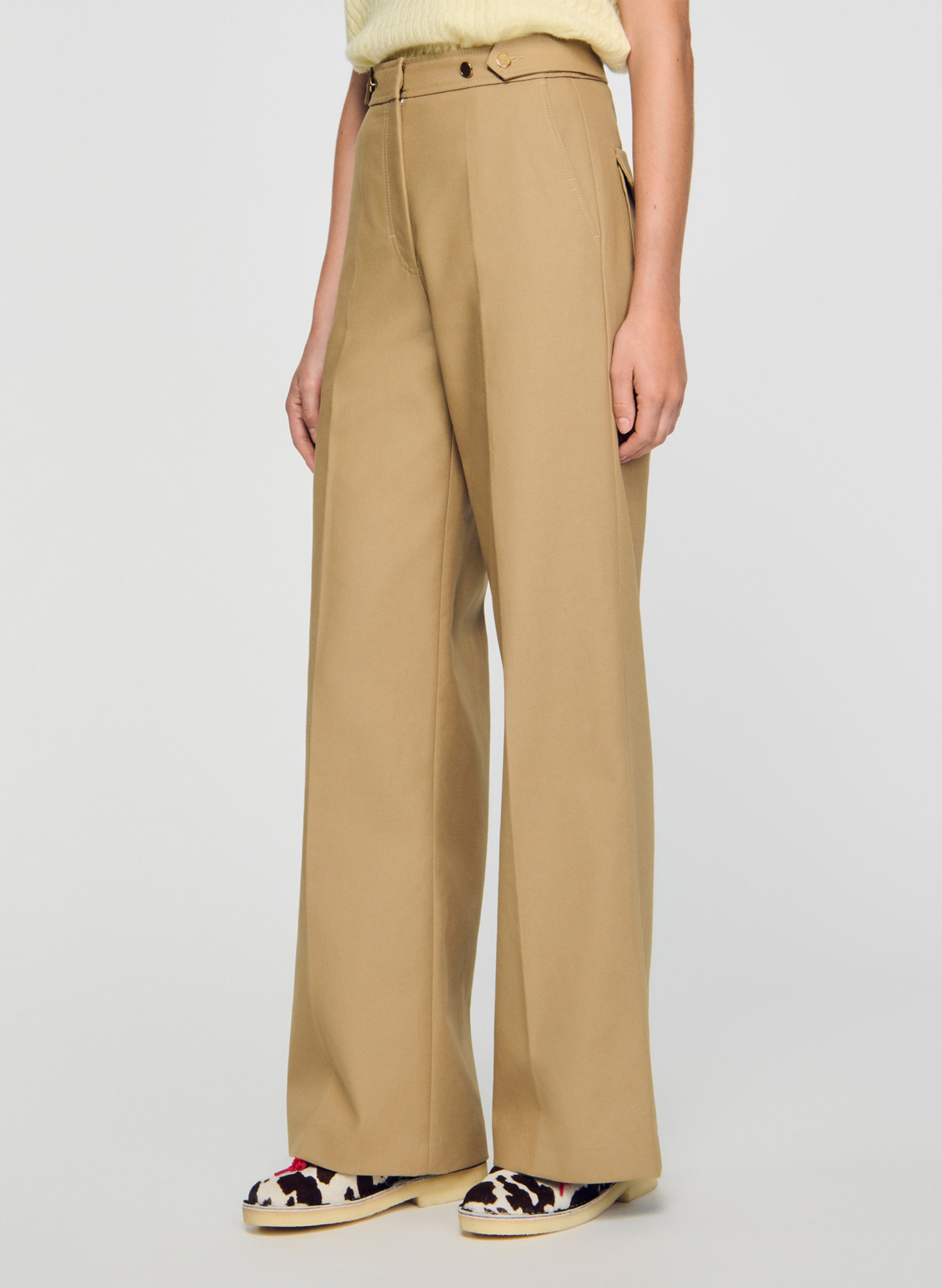 Wide cotton tailored trousers SANDRO Beige