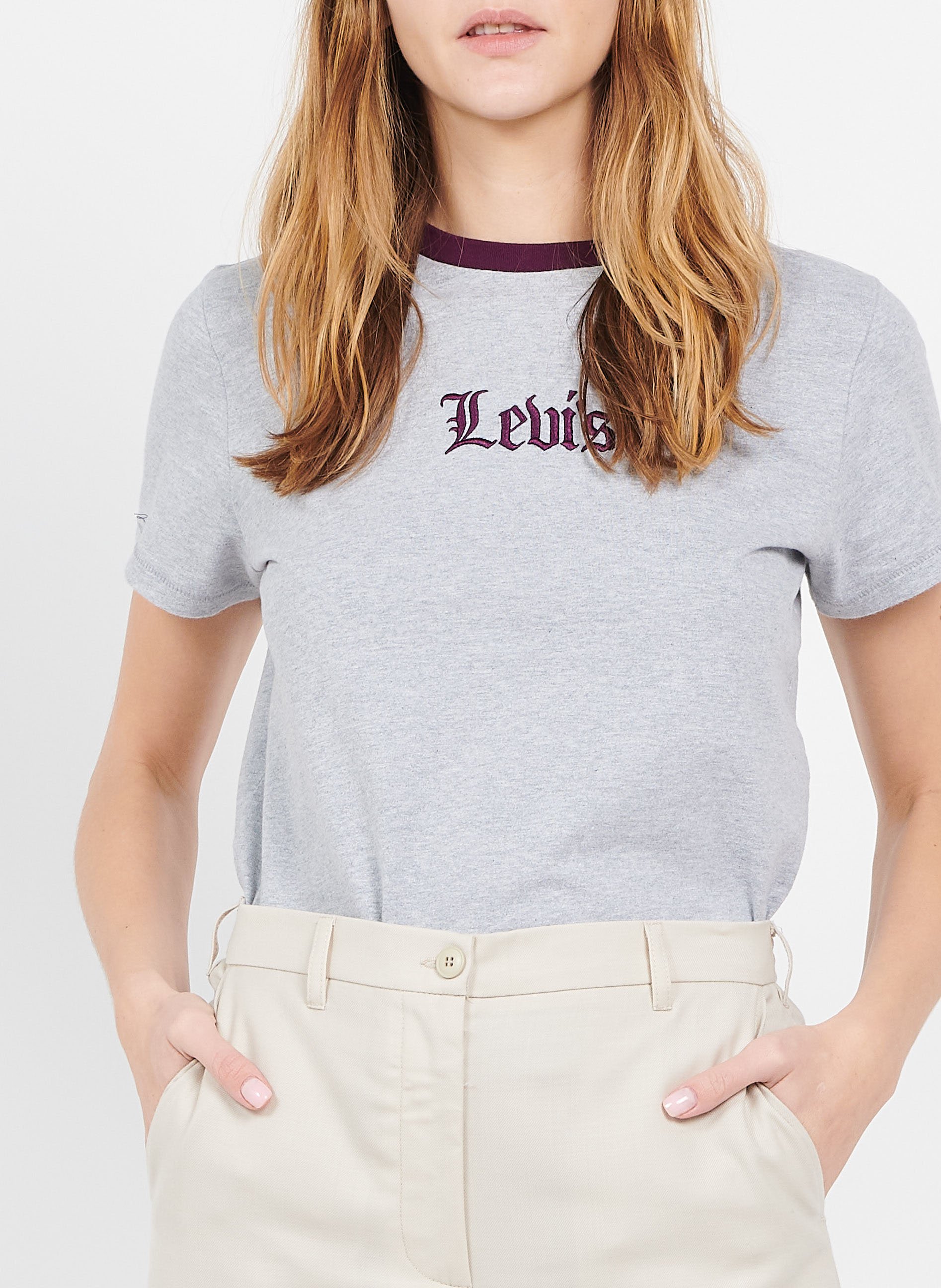 Tee-shirt col rond en coton brodé LEVI'S Gris