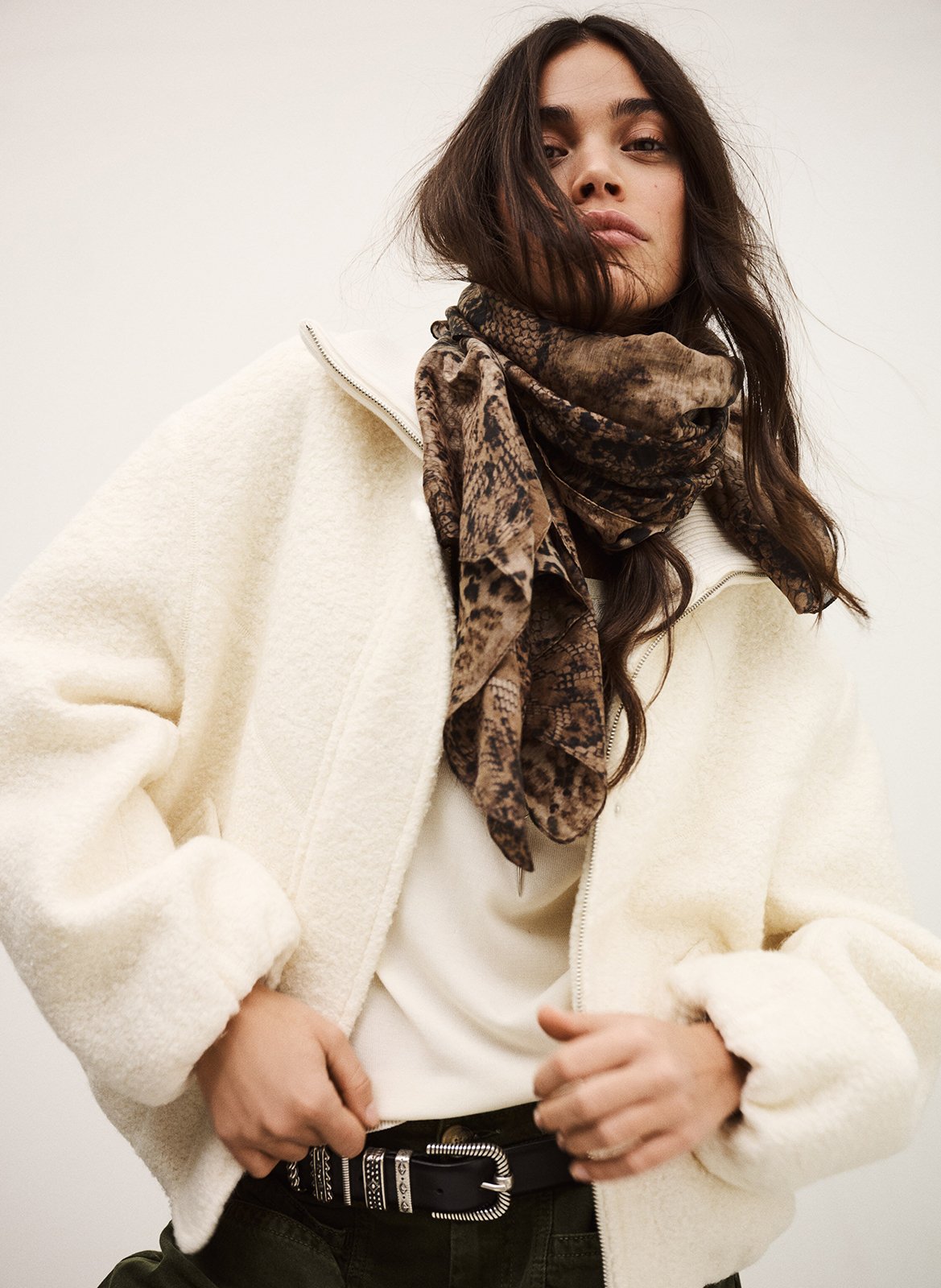 Manteau court ample en laine mélangée BA&SH Beige