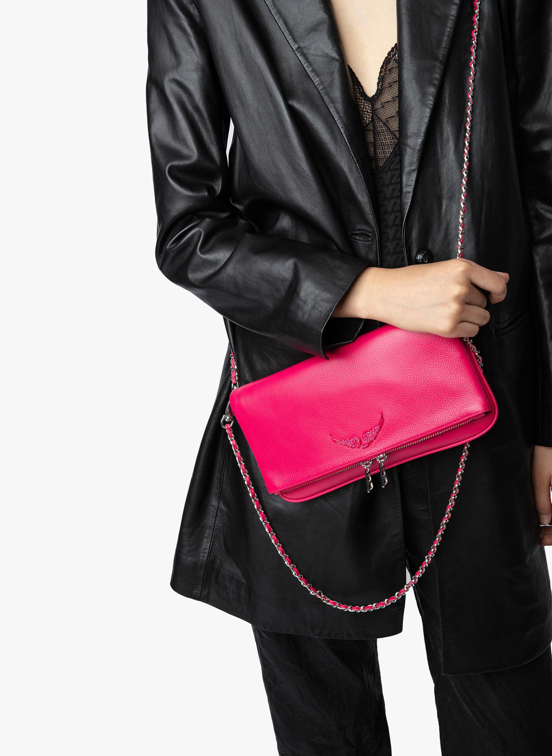 Leder-Clutch mit Metallketten ZADIG&VOLTAIRE Rosa