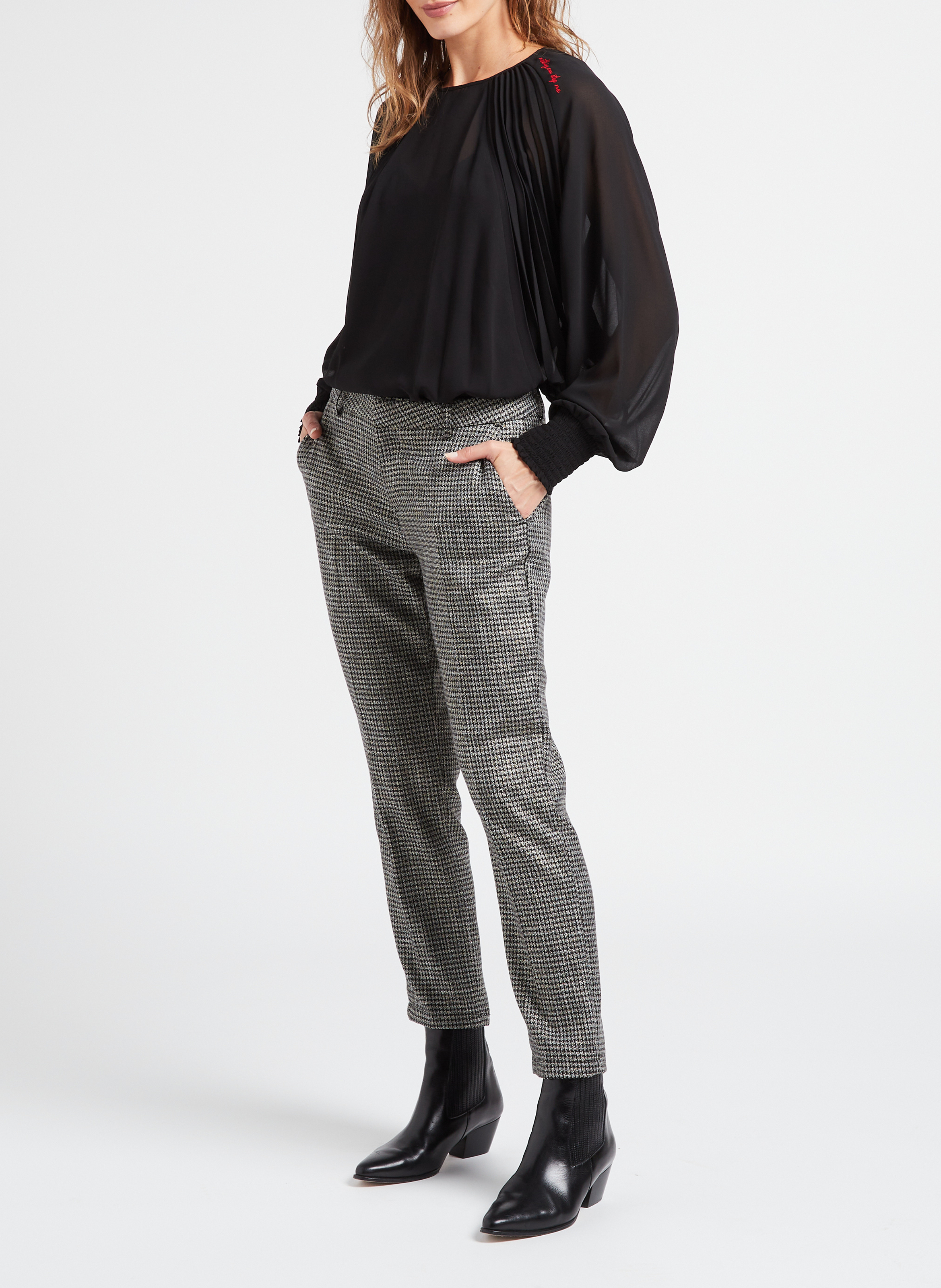 Pleated loose-fit round-neck blouse TWINSET Black