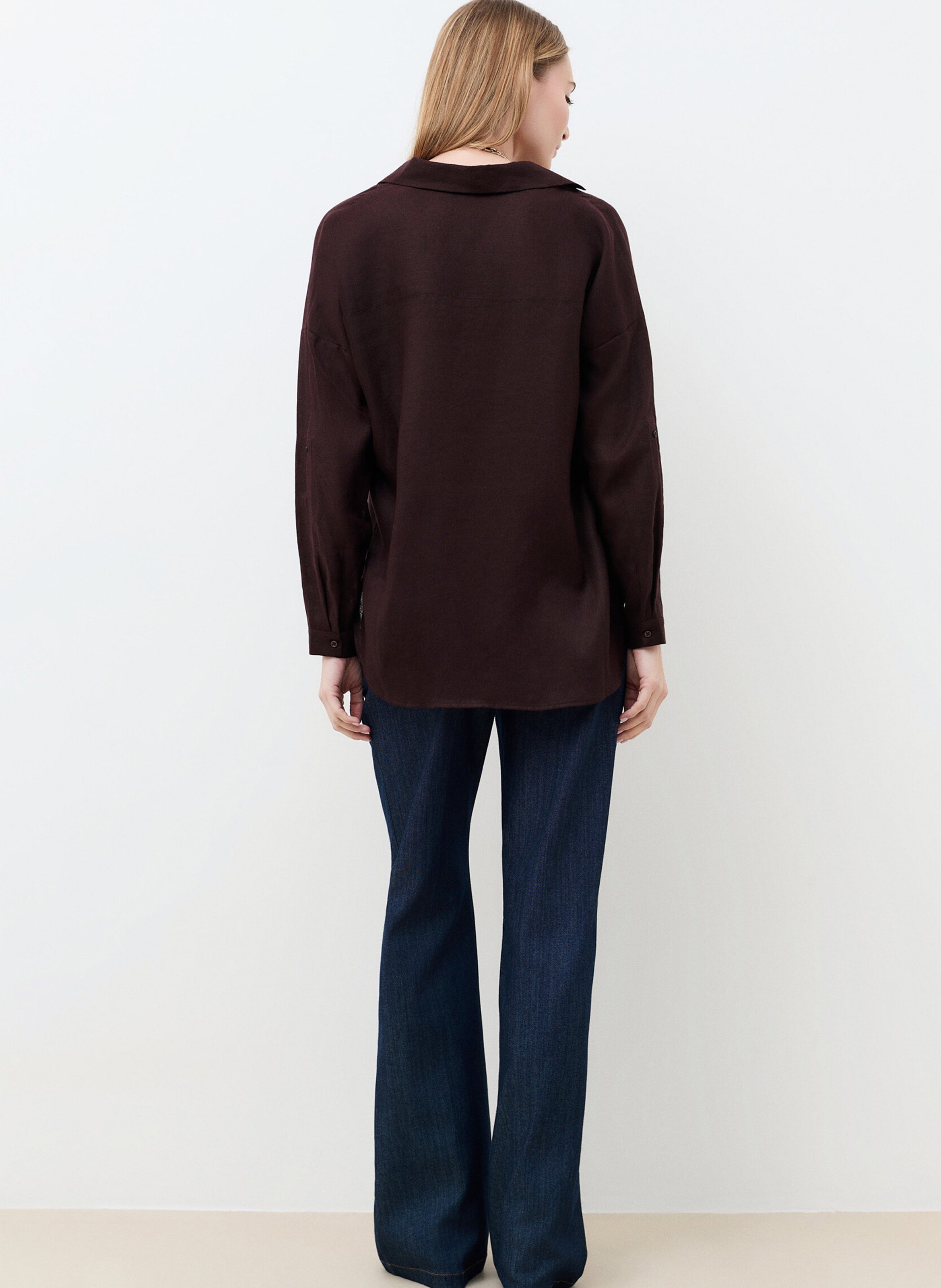 Geruit, linnen overhemd met klassieke kraag CAROLL Bruin