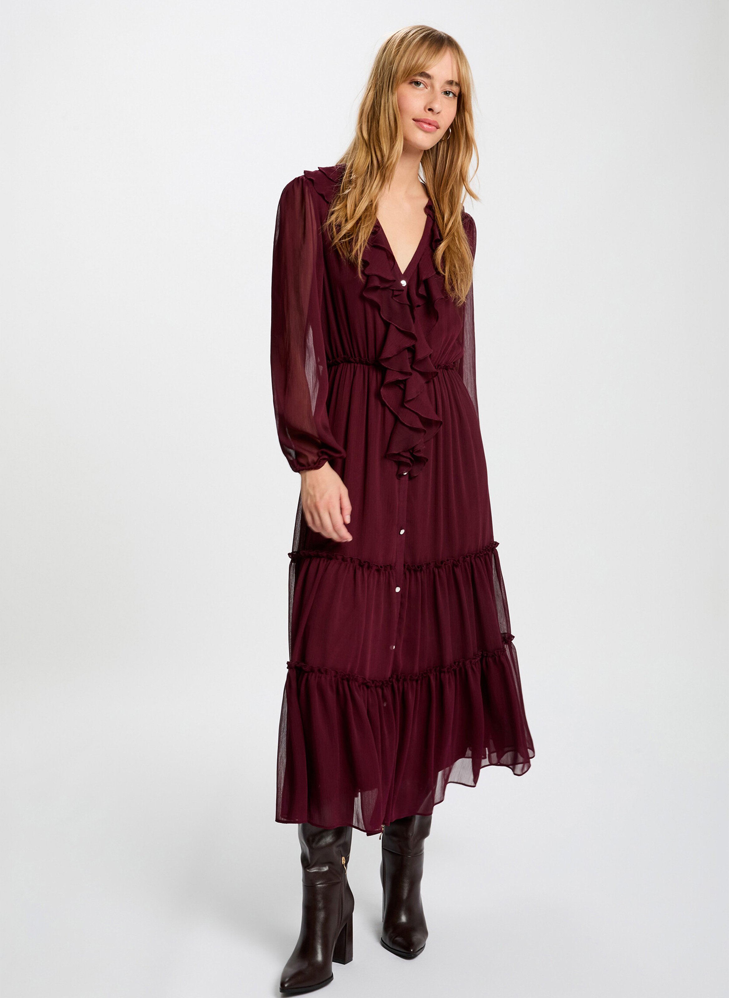 Robe longue ample à volants MORGAN Violet