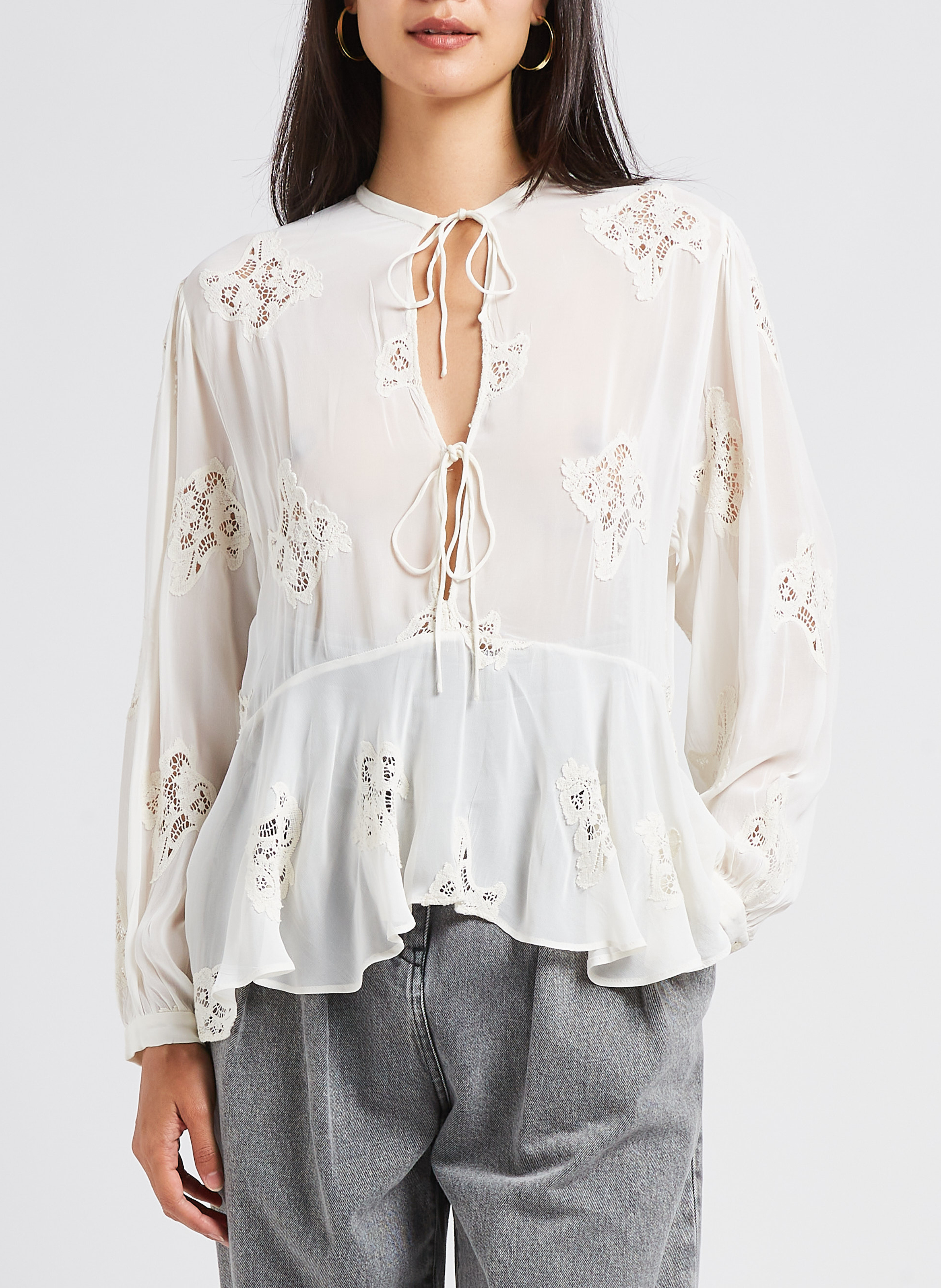 Blouse col tunisien à broderie ajourées IRO Beige