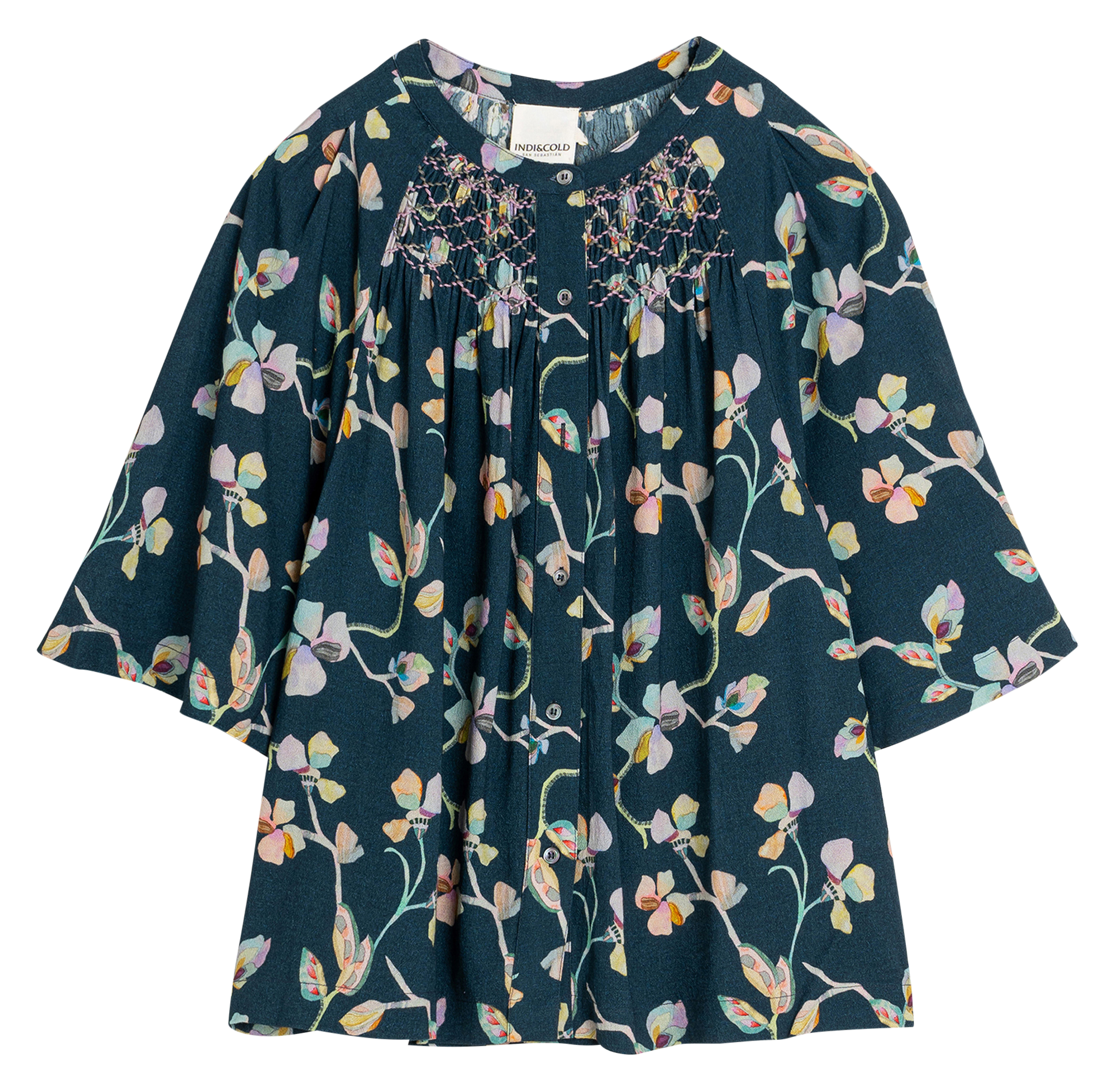 Wijdvallende blouse met knoopsluiting en print INDI & COLD Blauw