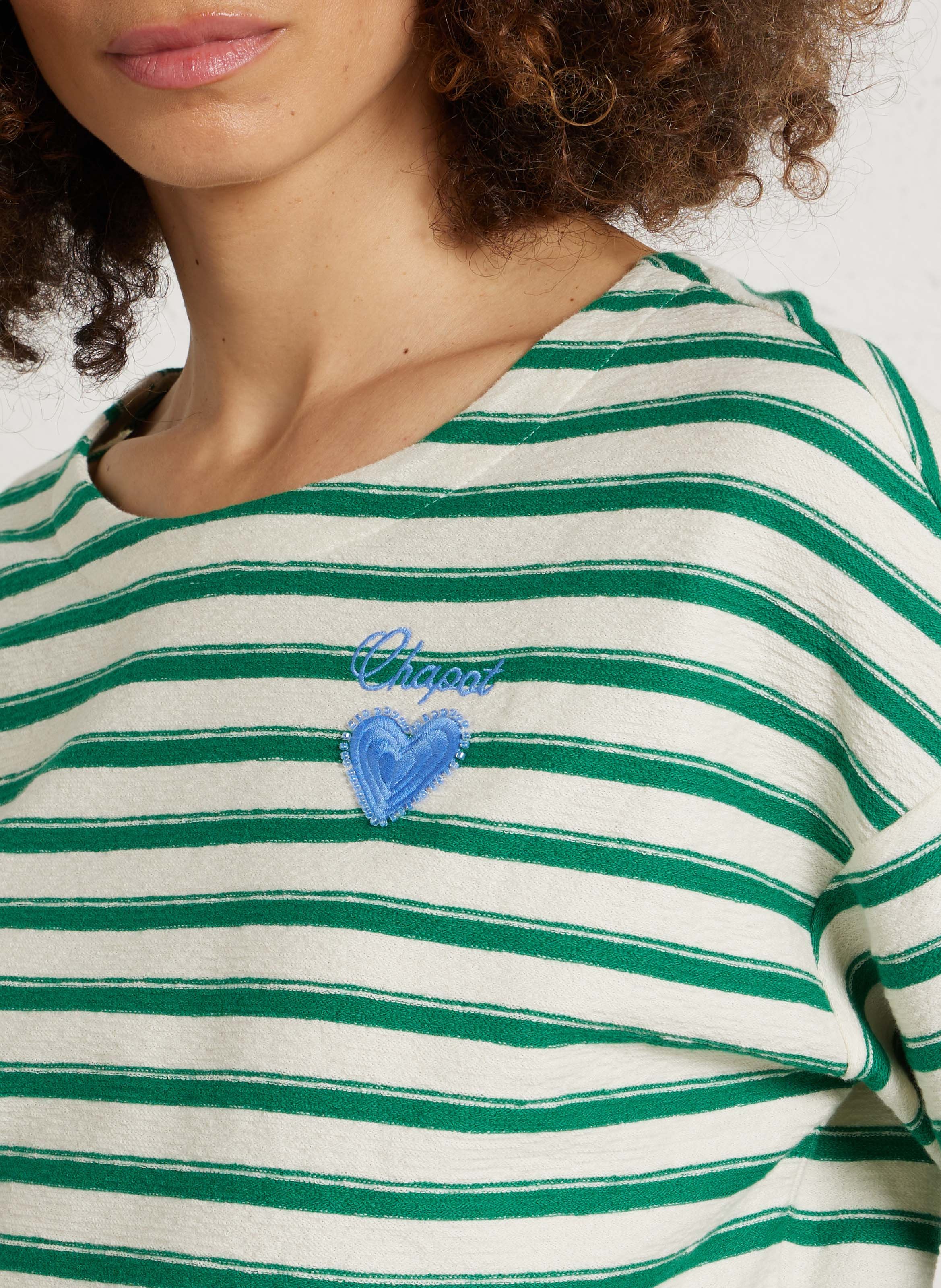 Top oversize col rond en coton bio rayé FABIENNE CHAPOT Blanc