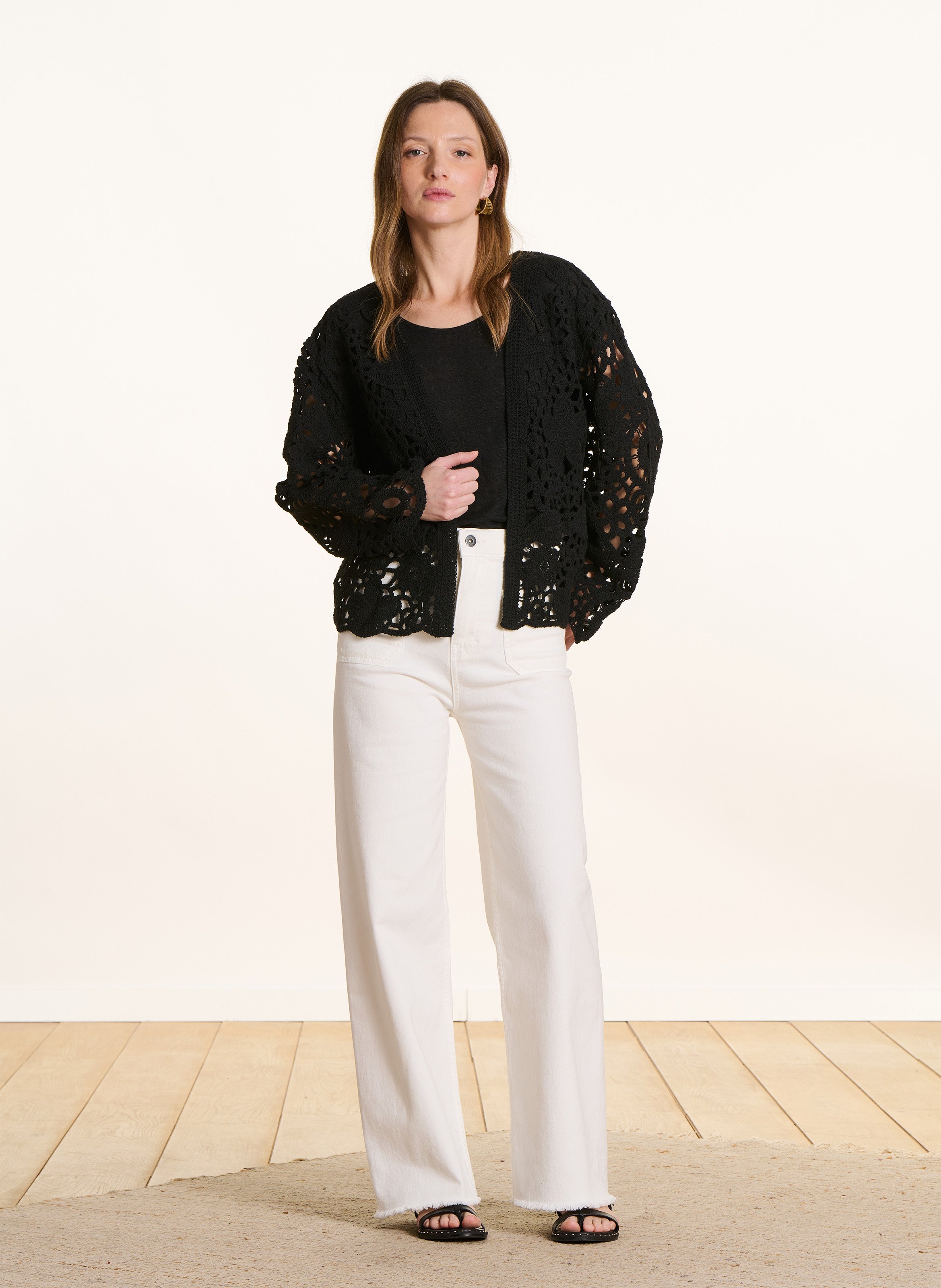 Gilet en crochet en coton bio LA FEE MARABOUTEE Noir