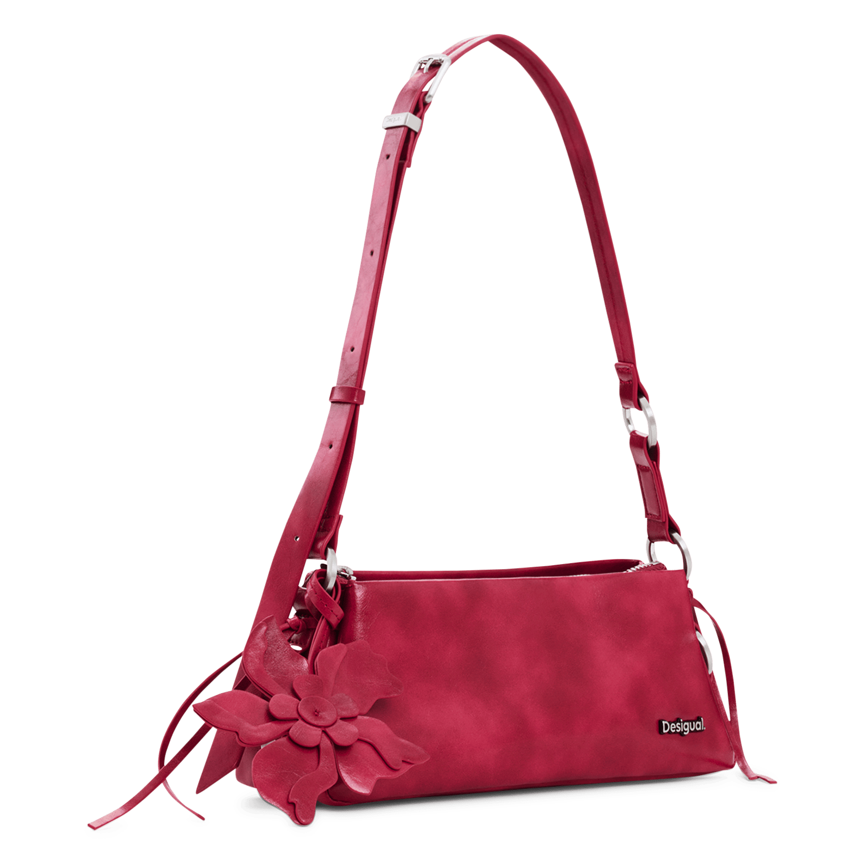 Sac baguette zippé à charm fleurs DESIGUAL Rouge