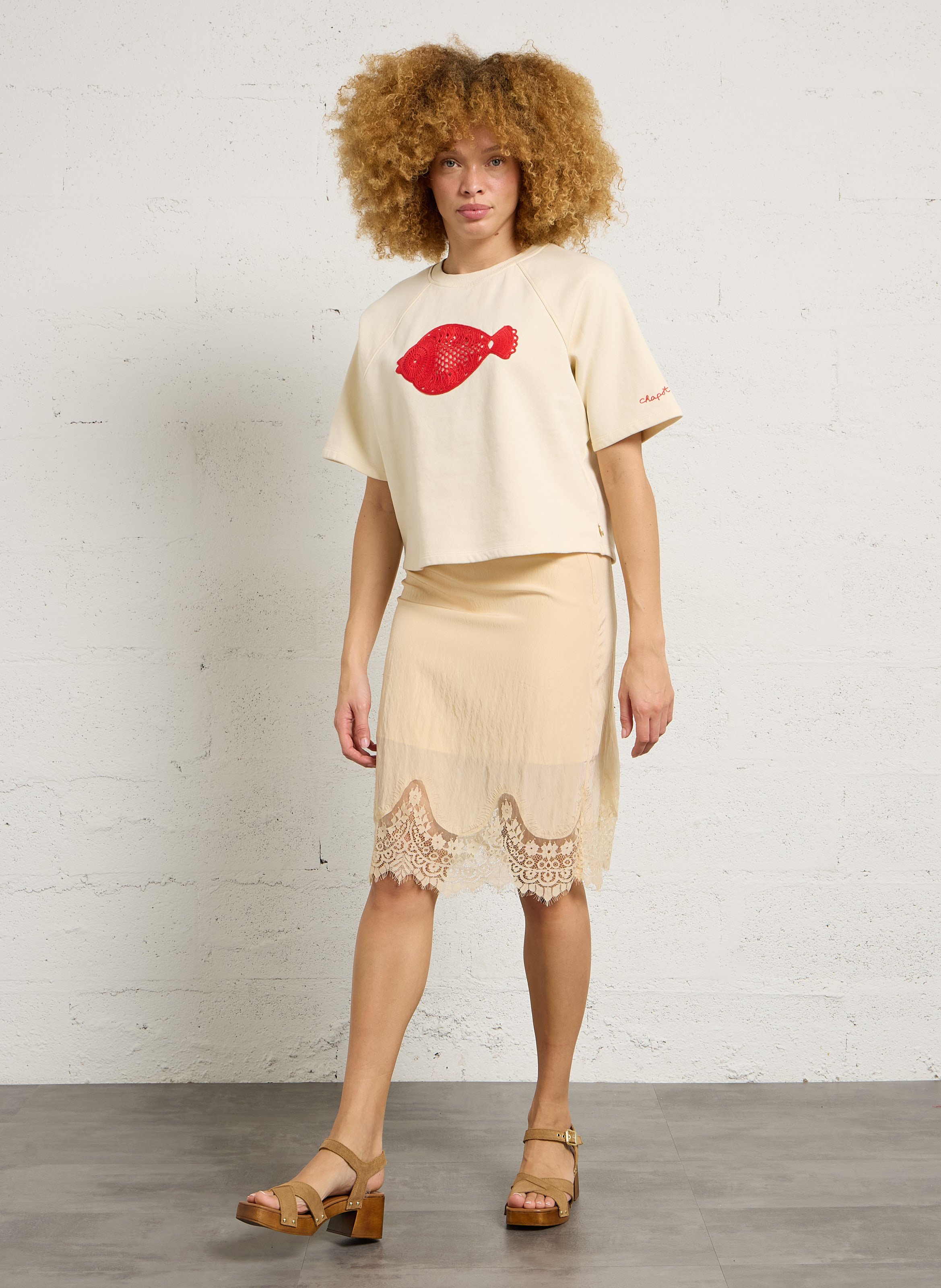 Oversized sweatshirt with sun embroideries FABIENNE CHAPOT White