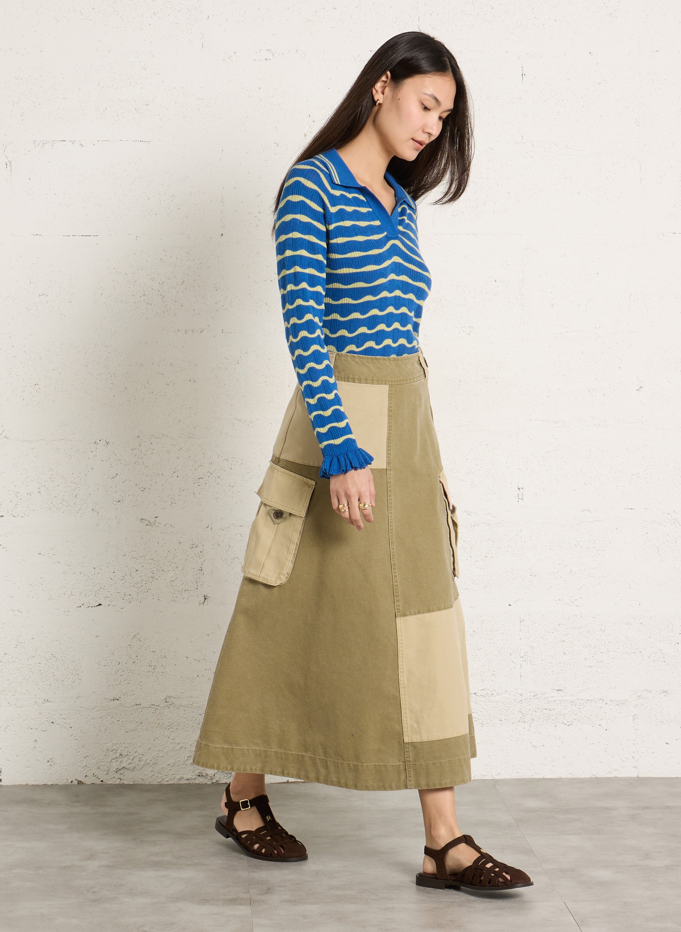 Organic cotton A-line midi skirt Green