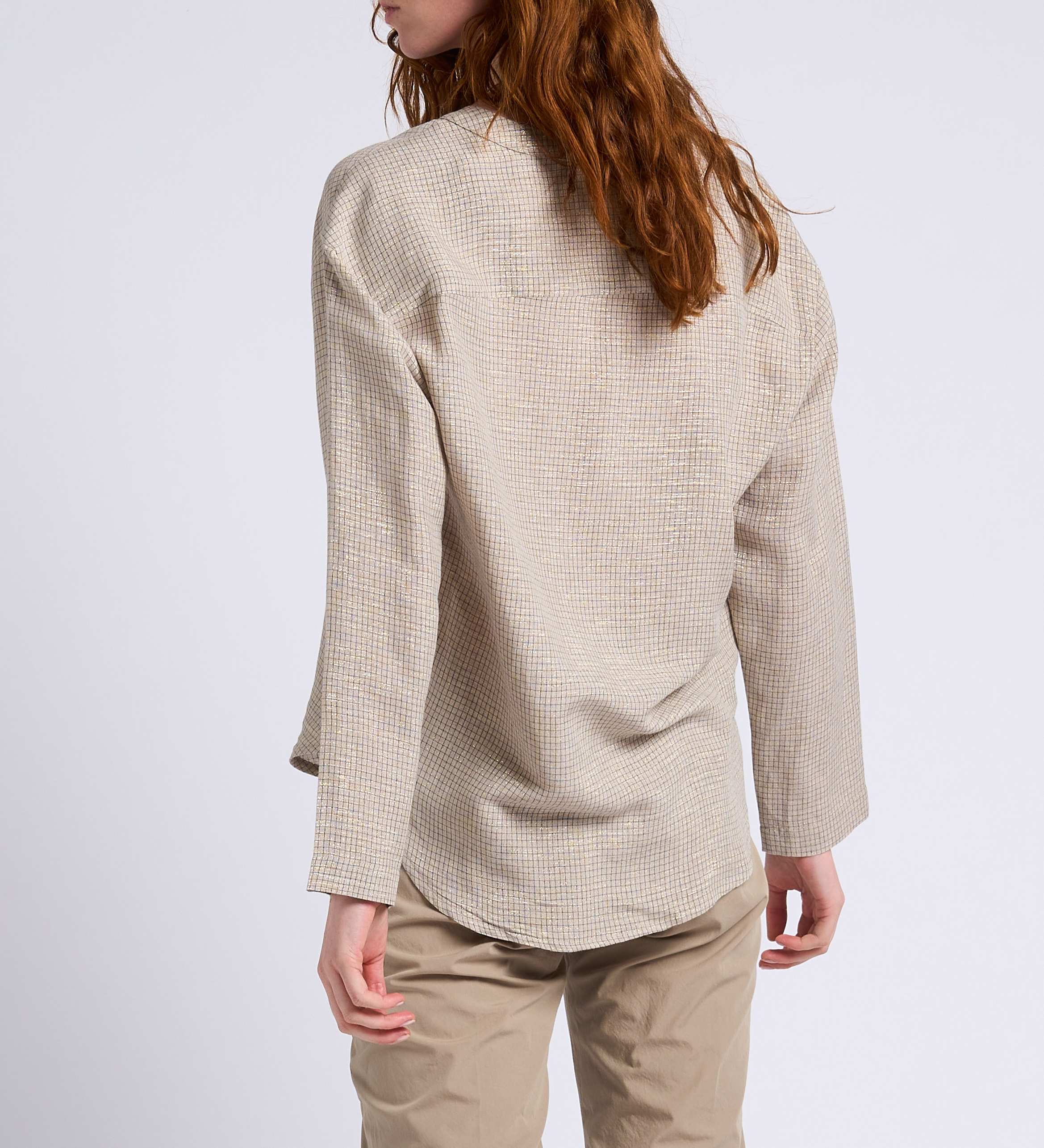 Blouse col V à carreaux en coton DIEGA Doré