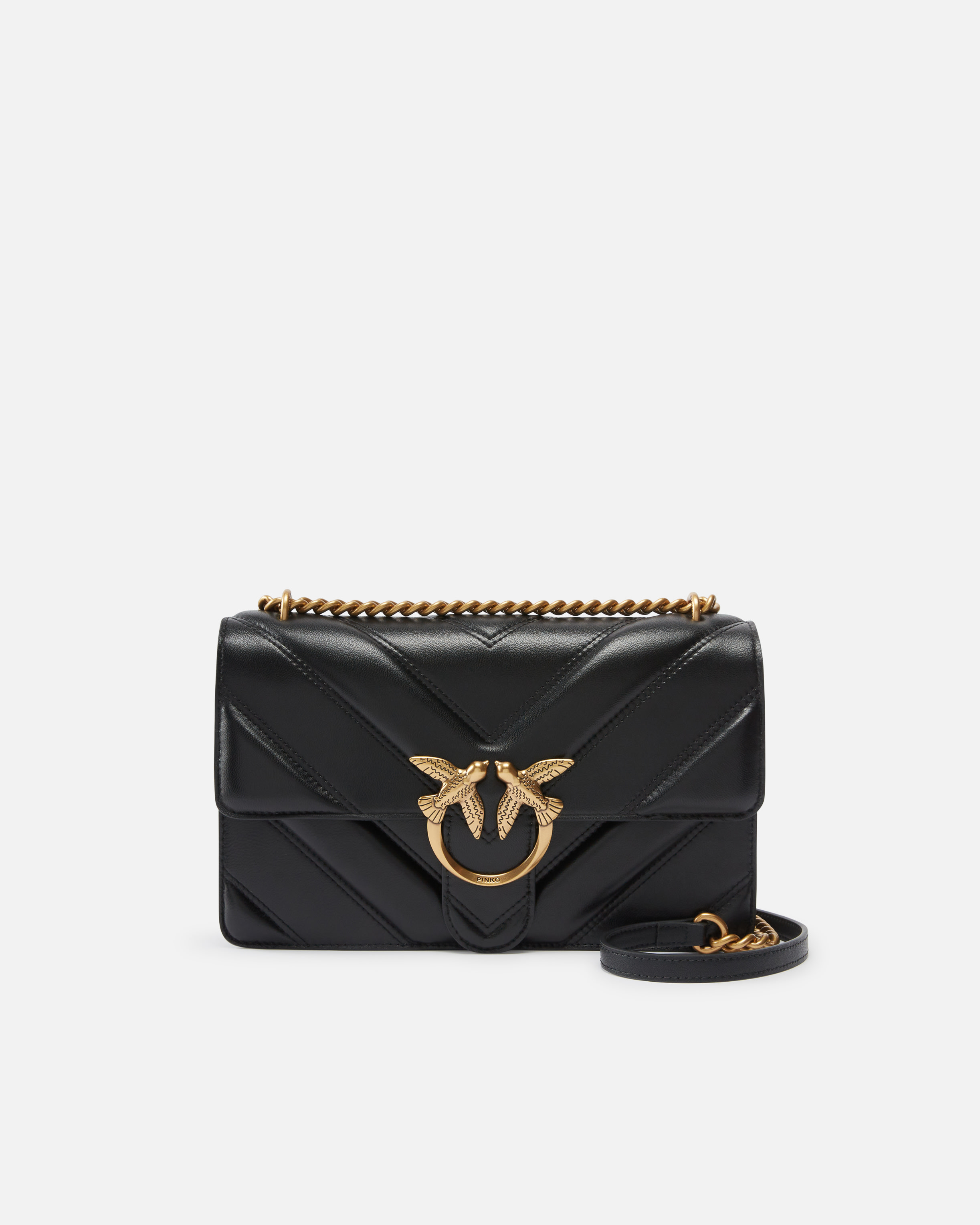 Medium crossbody love bag in grained leather with V motif and logo PINKO Black