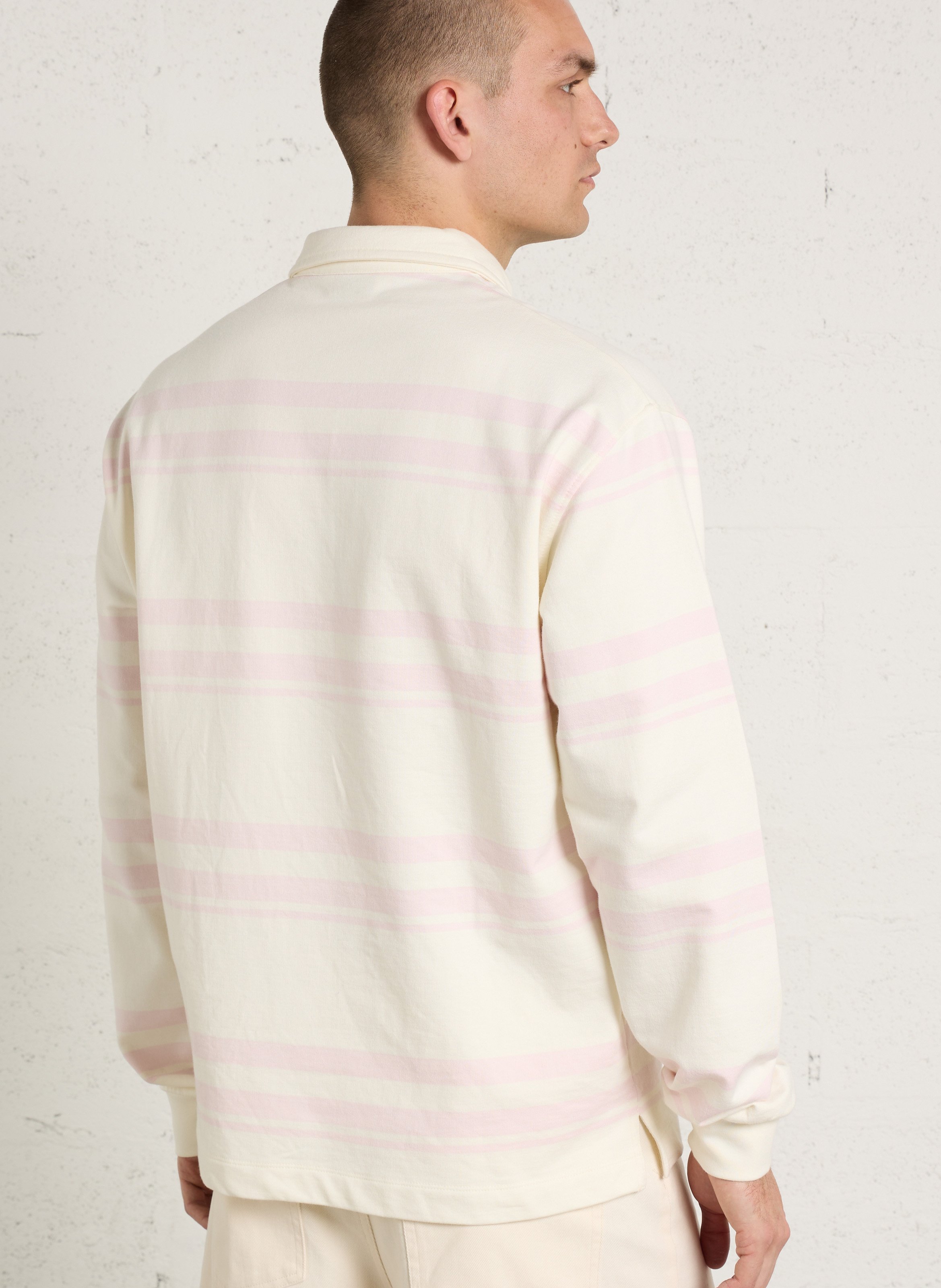 Striped straight organic cotton polo. MINIMUM Pink