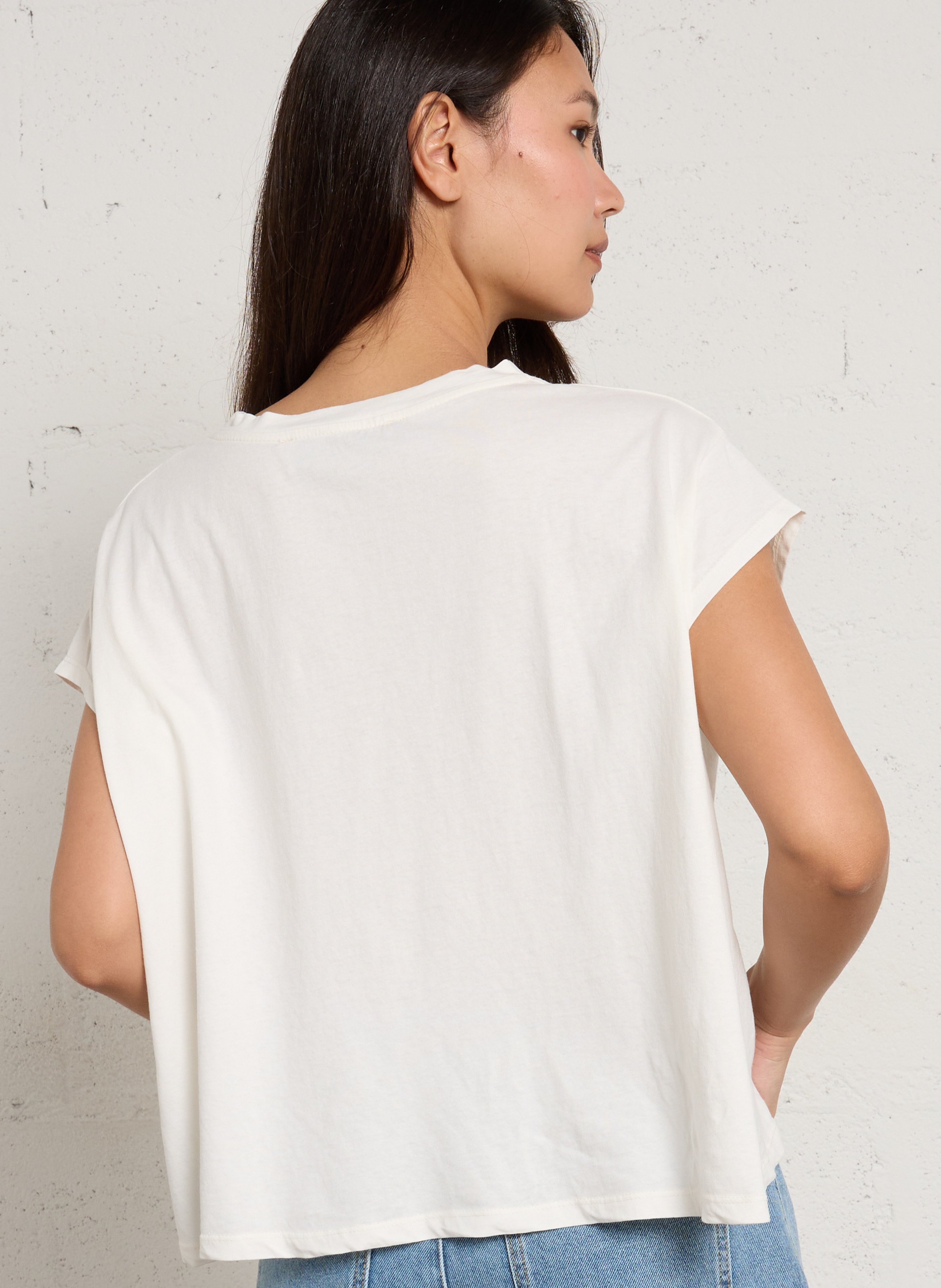 Locker geschnittenes T-Shirt mit Rundhalsausschnitt und Druck TINSELS Weiss
