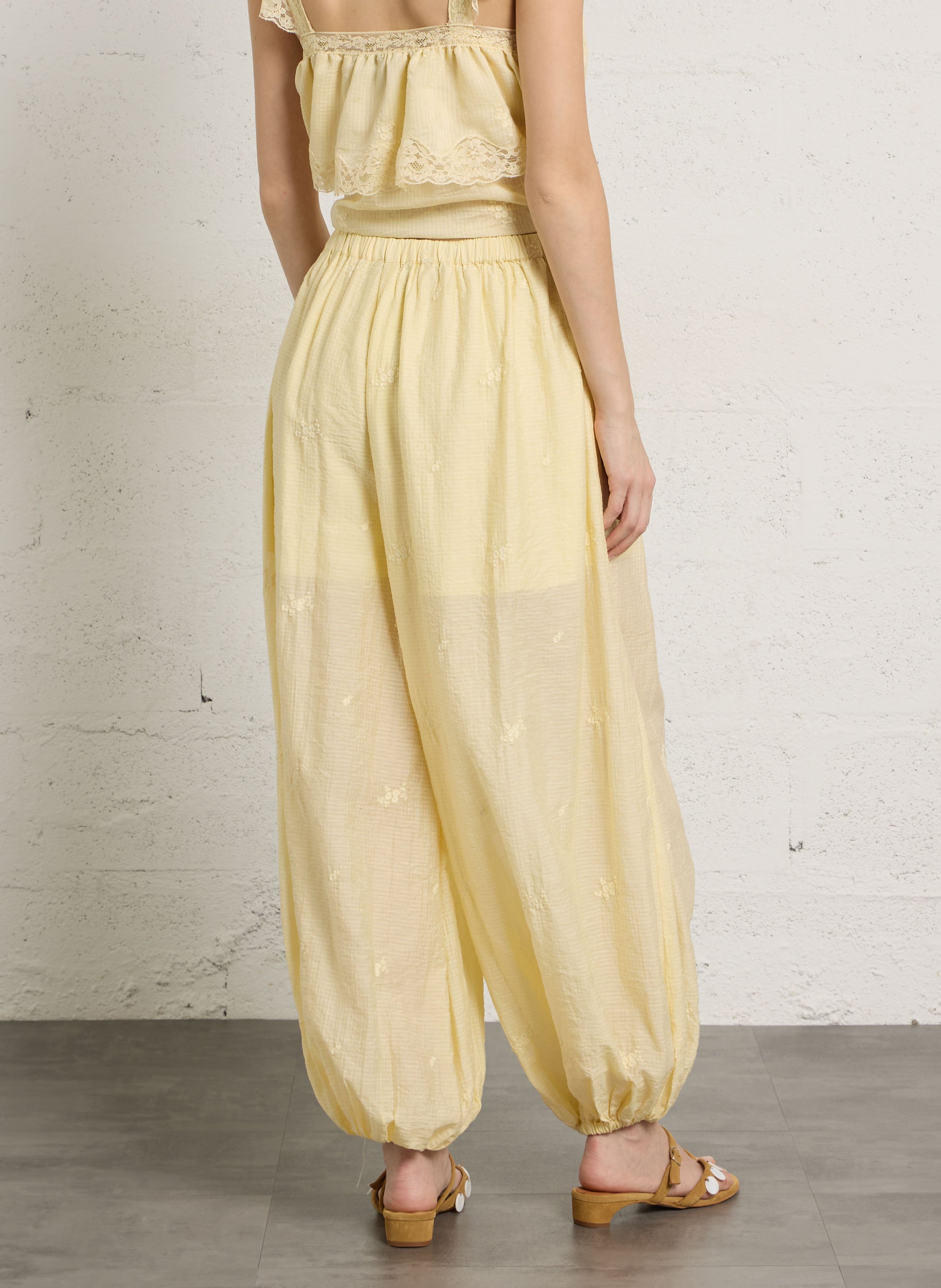 Embroidered wide-leg pants BERENICE Yellow