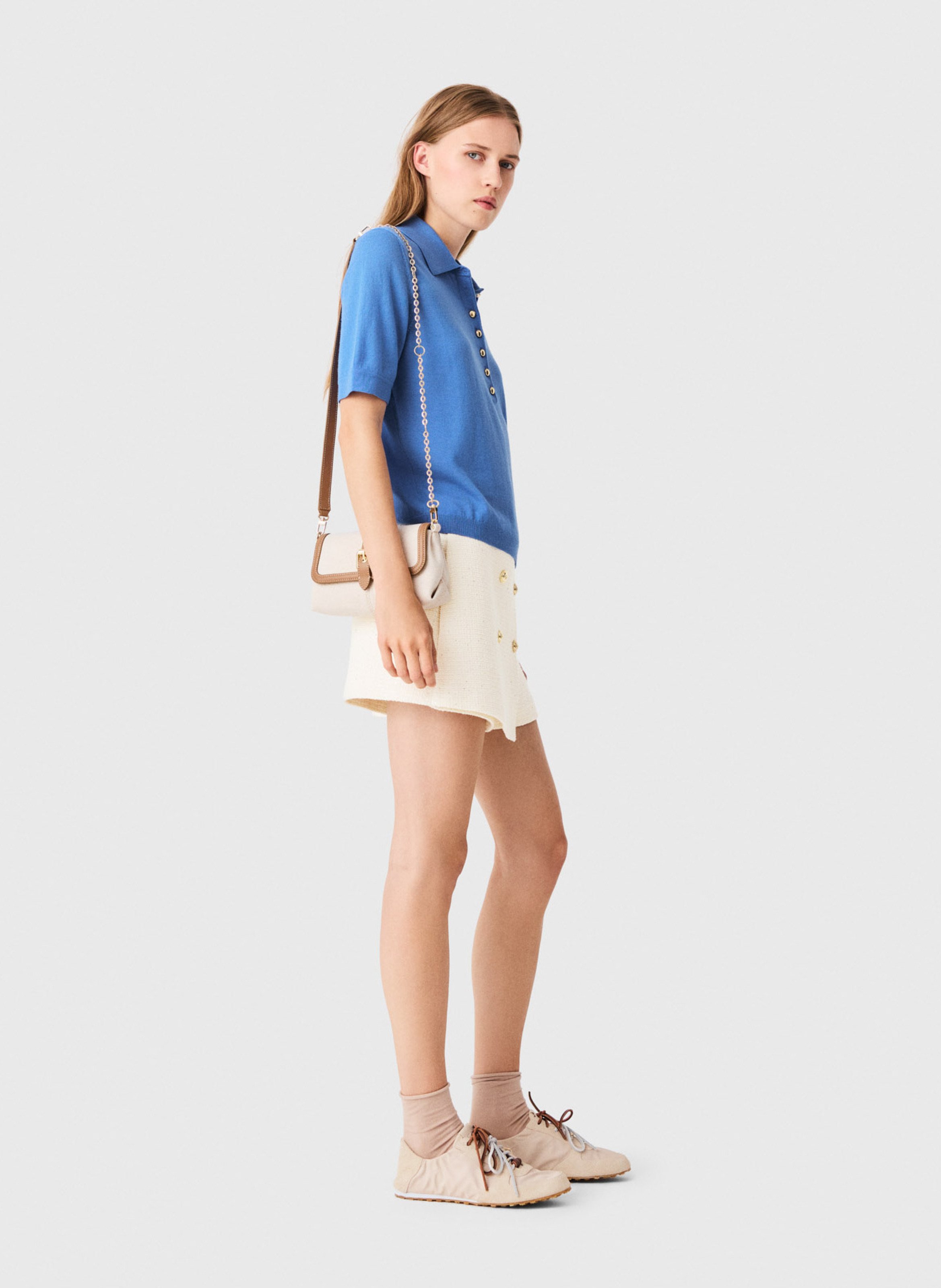 Polo droit uni en laine MAJE Bleu