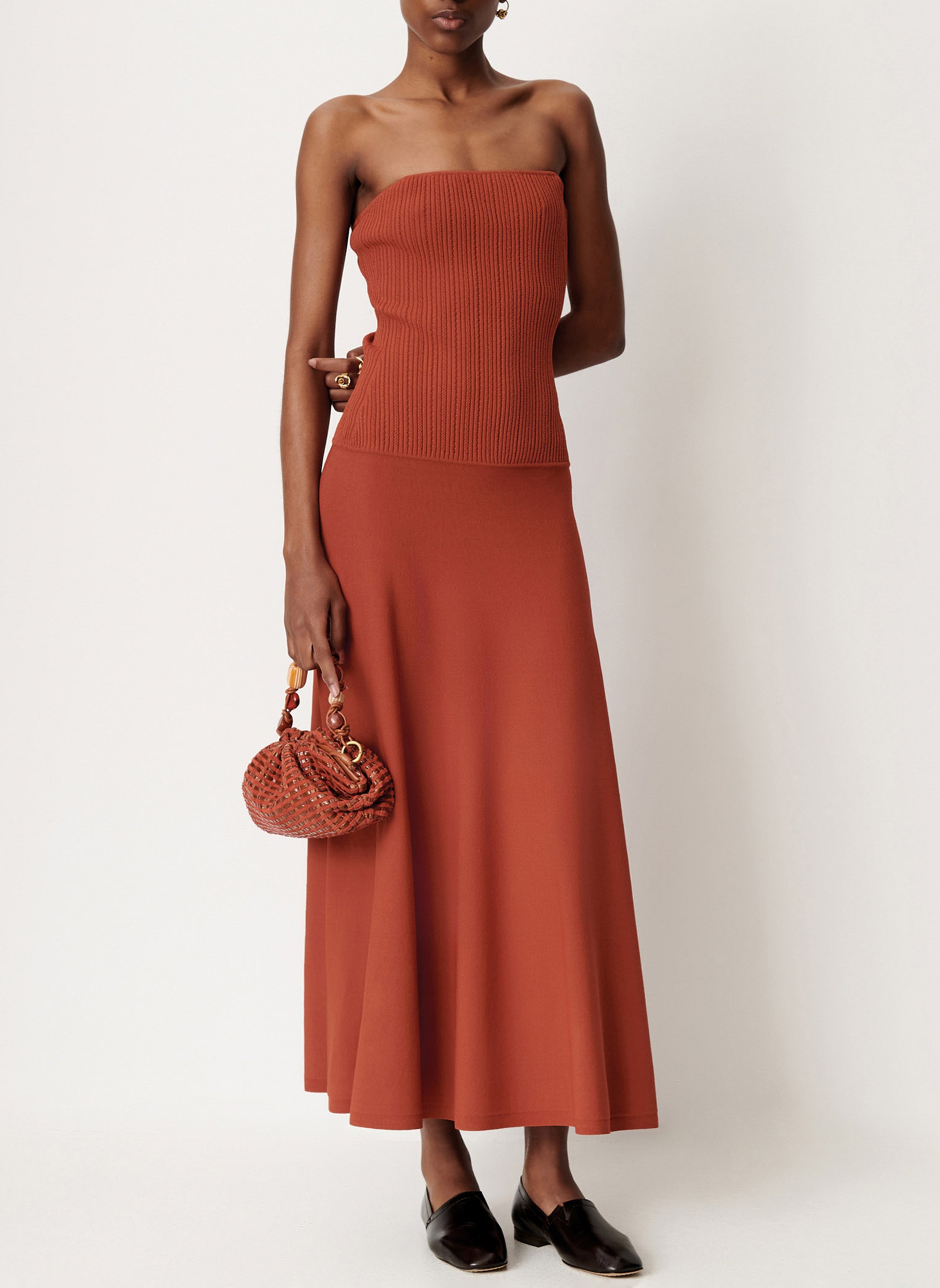 Strapless long dress with two textures SESSUN Red