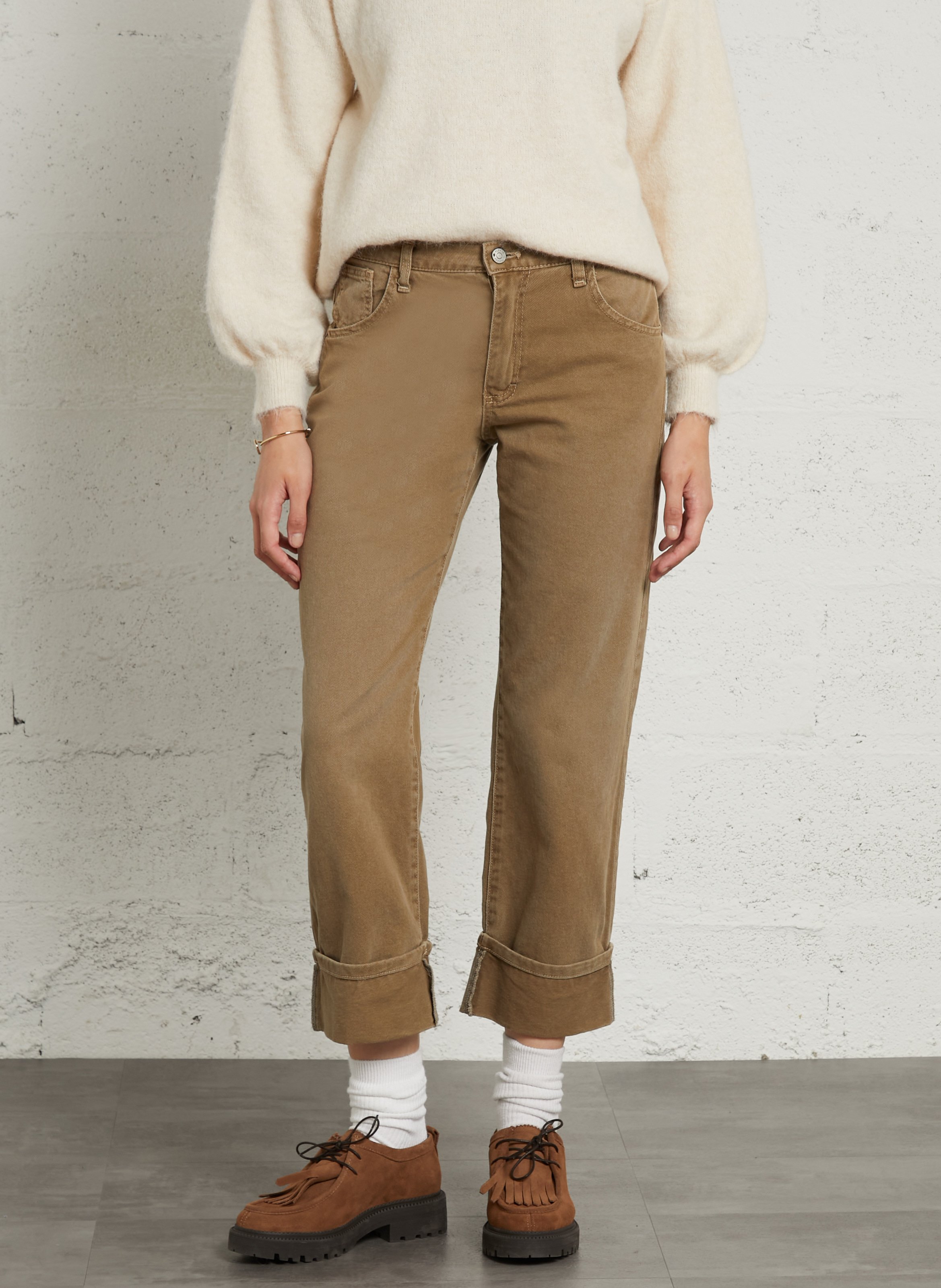 Straight-leg cotton jeans PLEASE Khaki