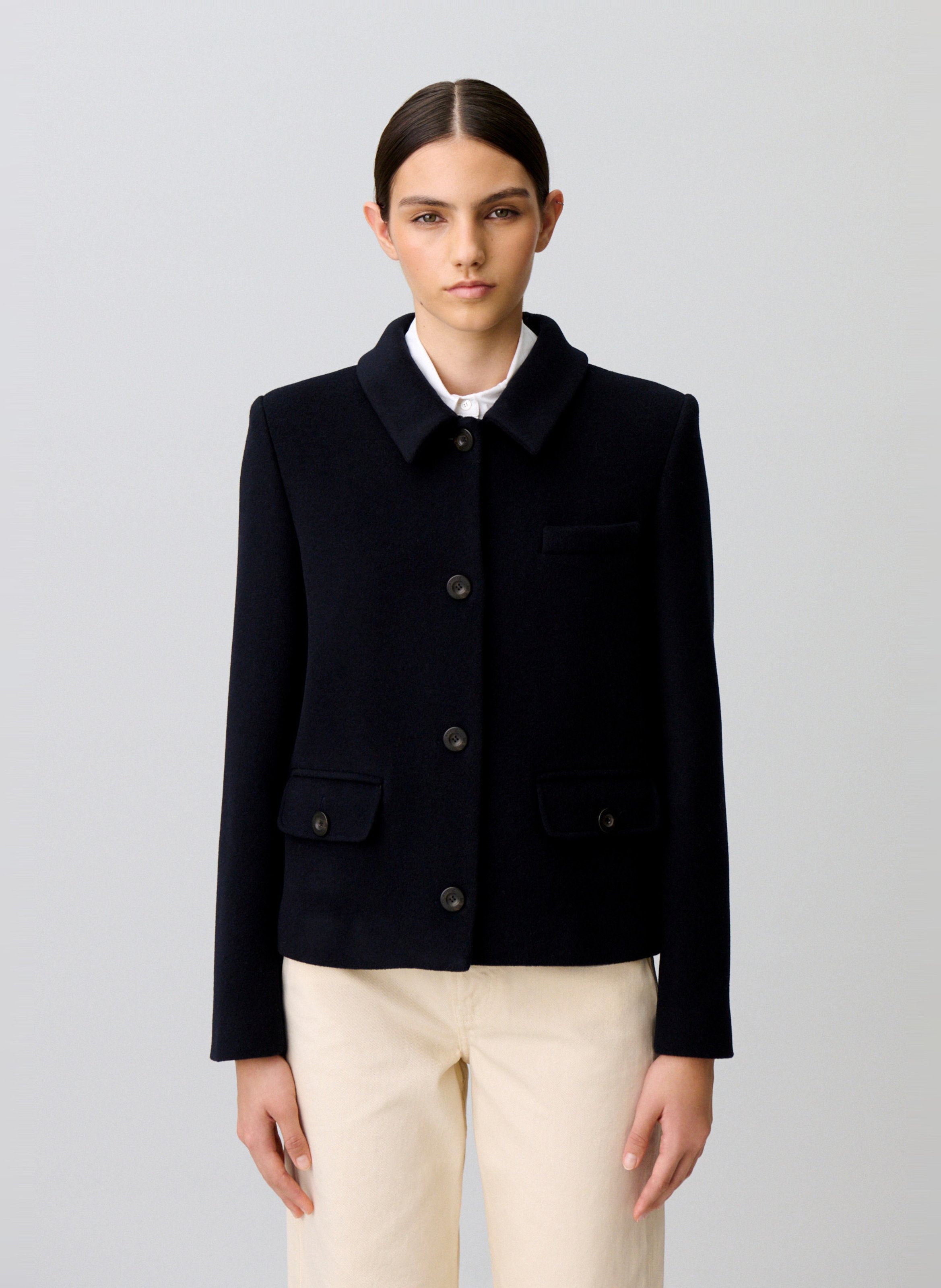 Mantel van gemengde wol met afneembare luipaardkraag CLAUDIE PIERLOT Blauw