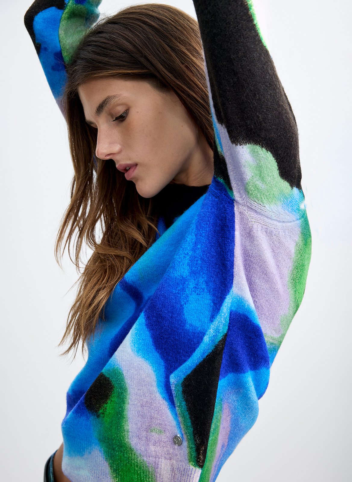Round-neck printed sweater DESIGUAL Blue