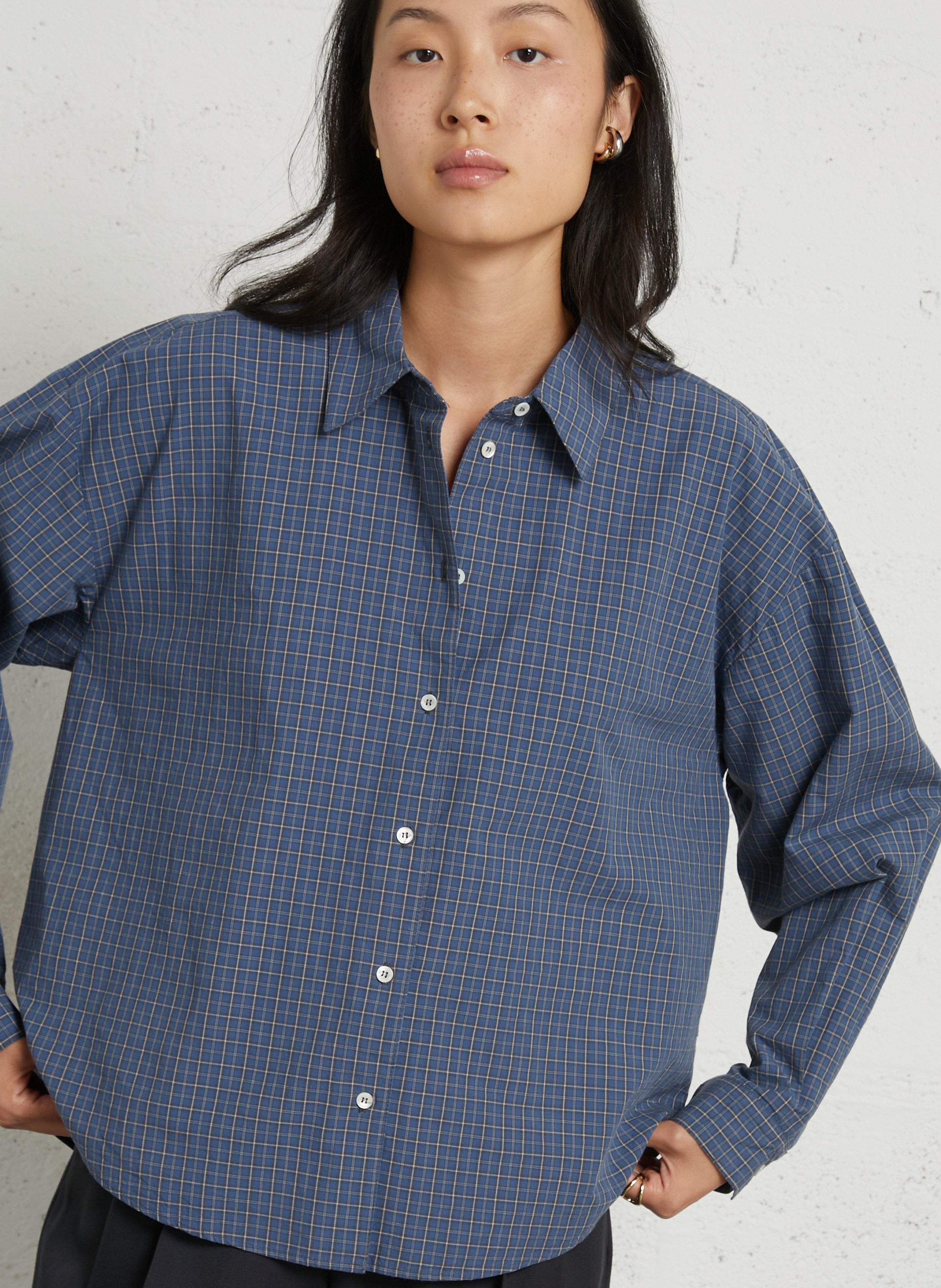Blouse van biokatoen met klassieke kraag MASSCOB Blauw