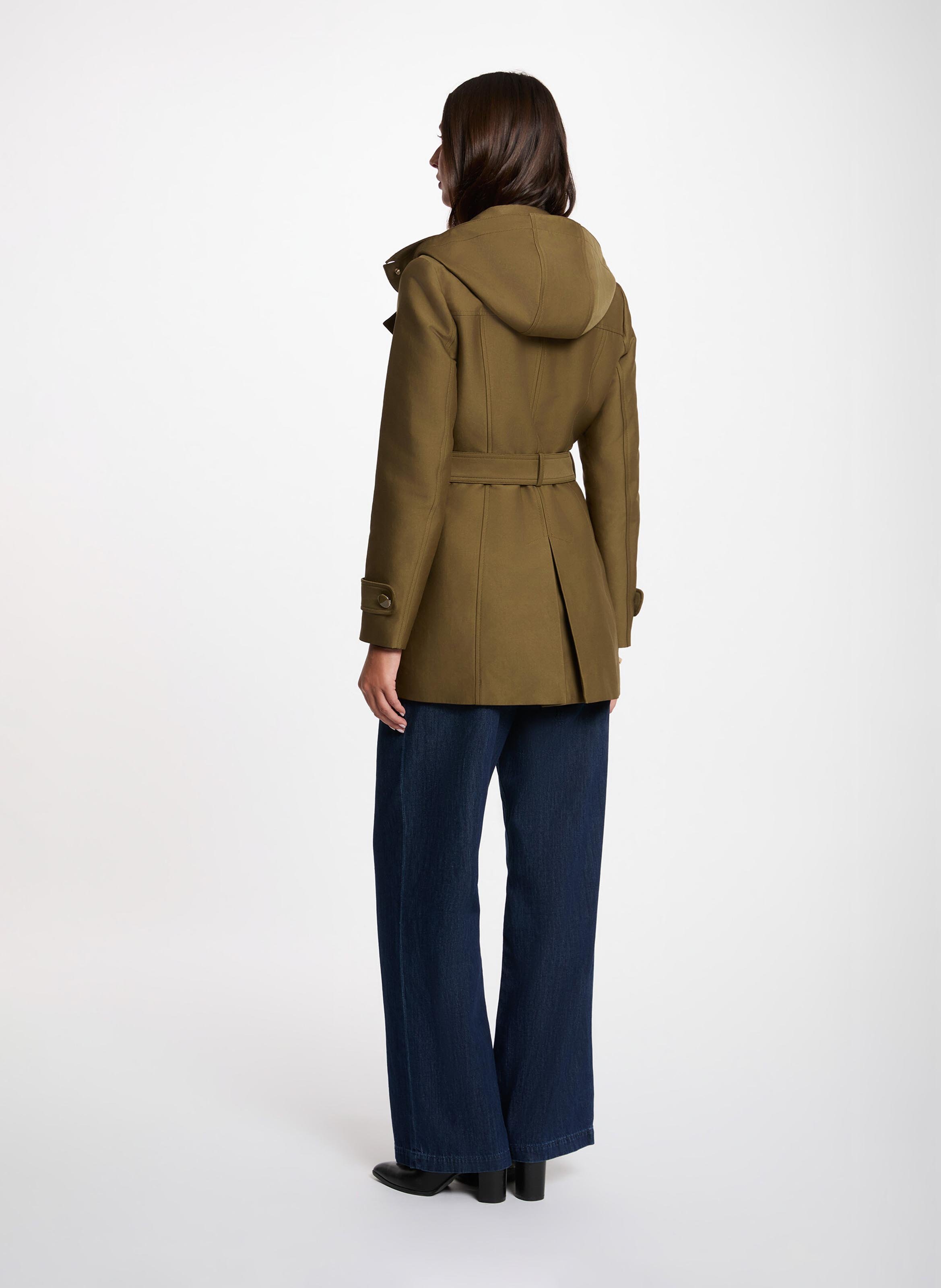 Trench cintré col à revers à capuche | Vert MORGAN Femme