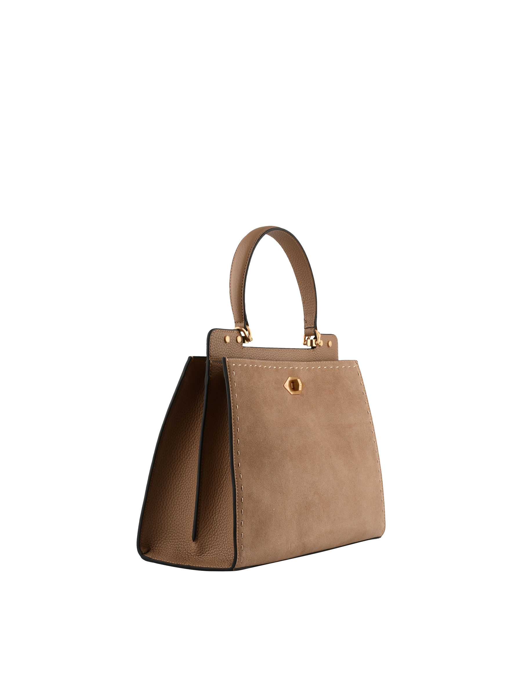 Cowhide leather handbag with a suede-effect finish POURCHET Grey