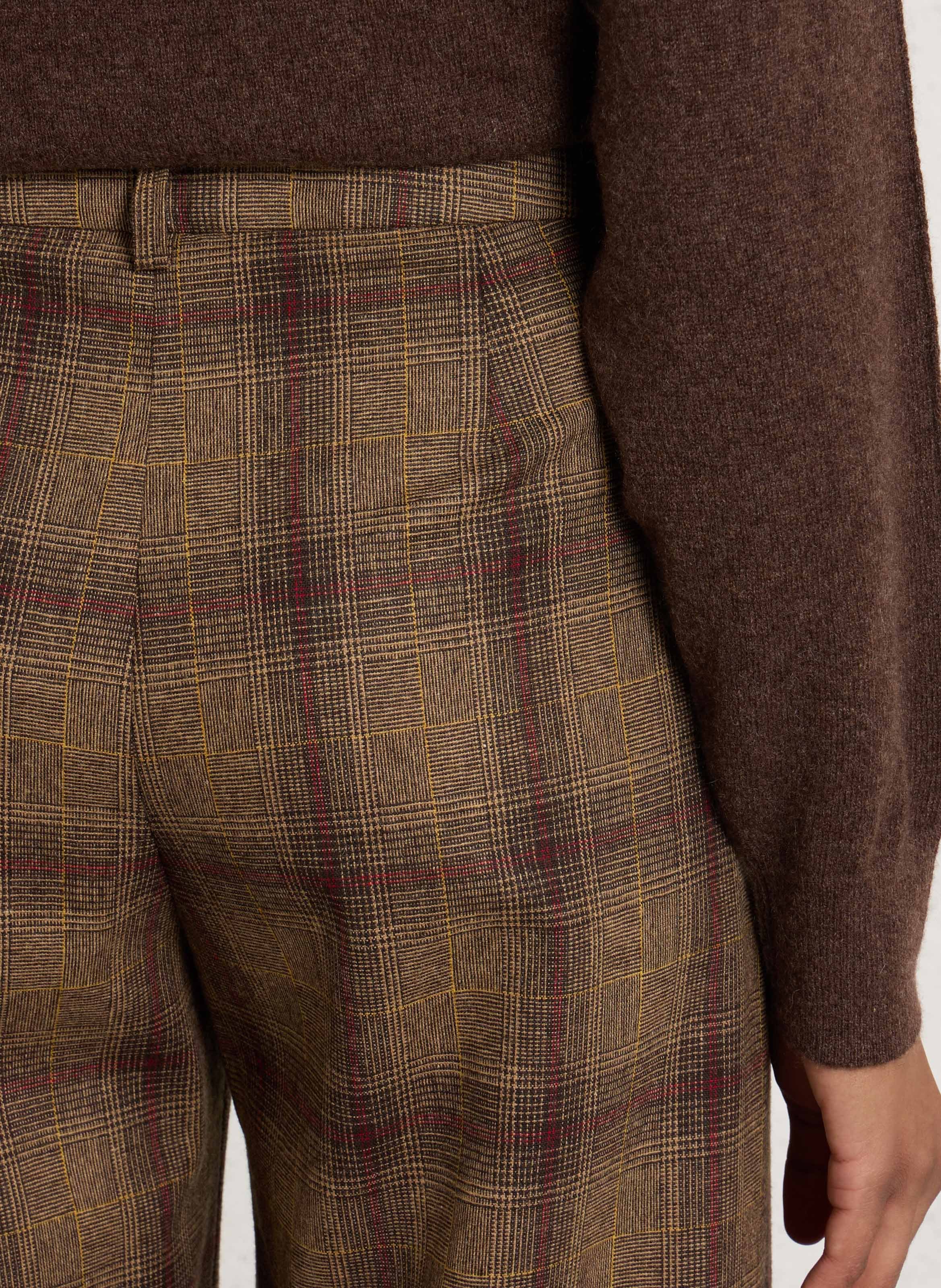 Pantalon à pinces droit à carreaux en laine mélangée DIEGA Marron