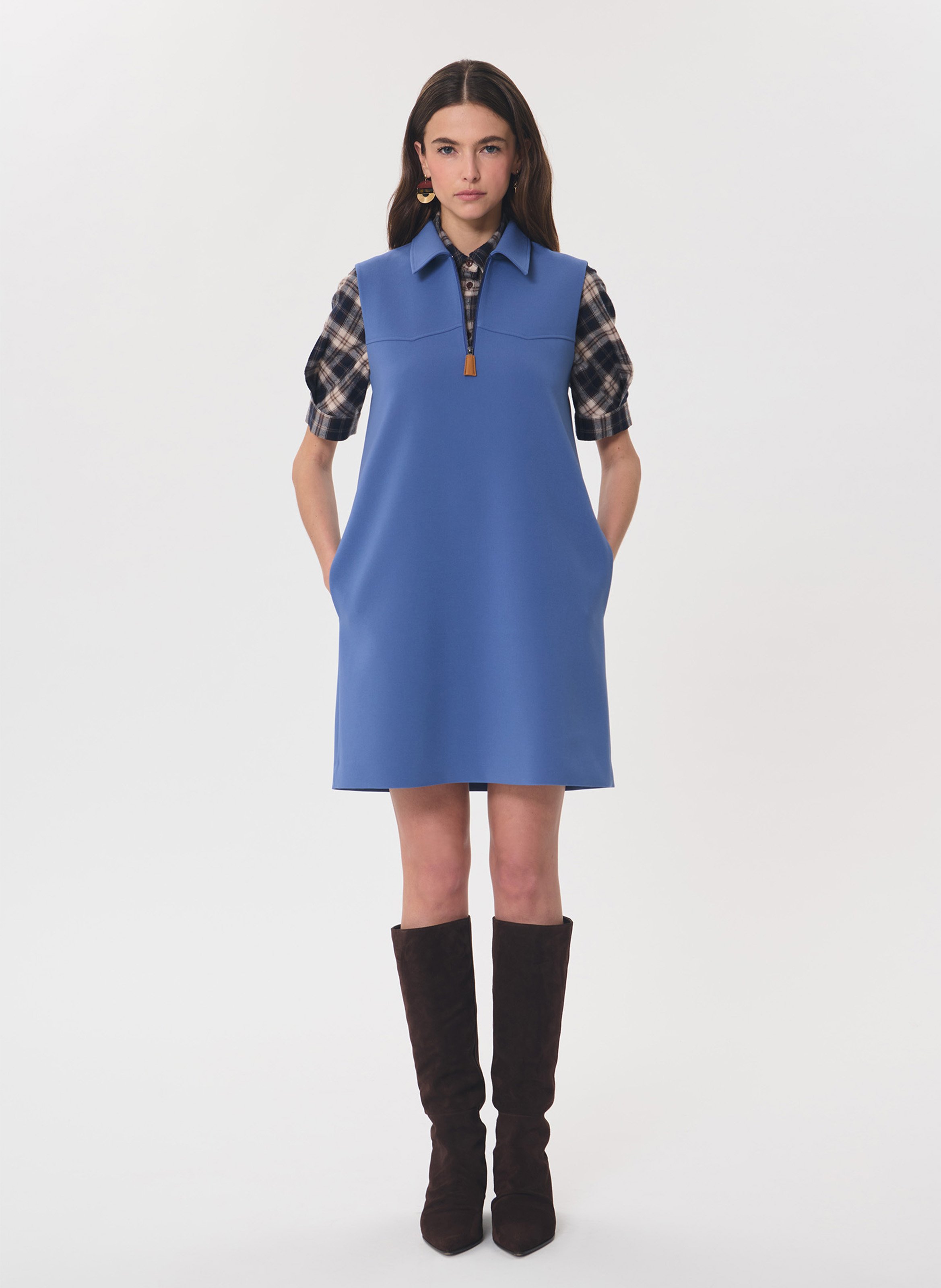 Kurzes unifarbenes A-Linien-Kleid TARA JARMON Blau