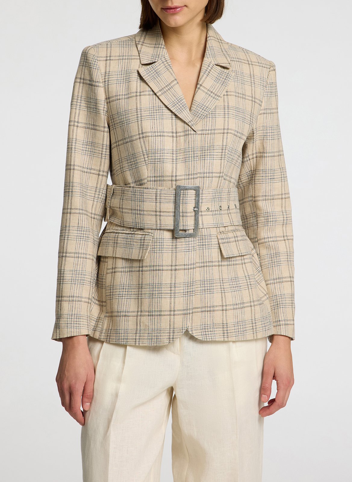 Veste tailleur en lin mélangé à carreaux SELECTED Beige