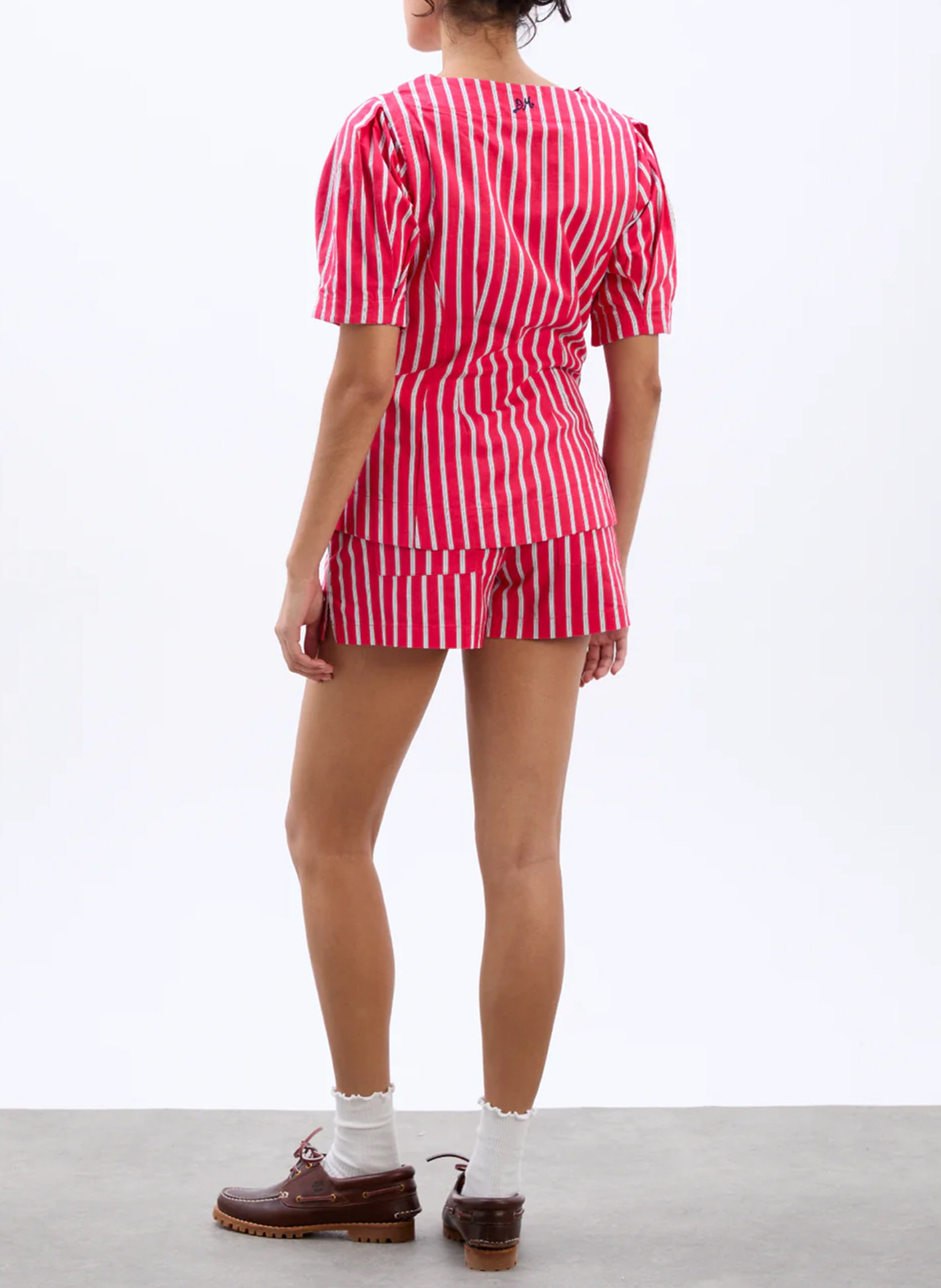 Striped organic cotton v-neck top DAMSON MADDER Brown