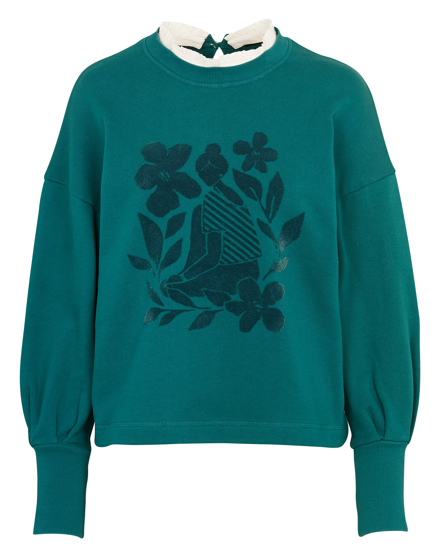 Rechte sweater met zeefdruk en afneembare kraag ONE STEP Groen
