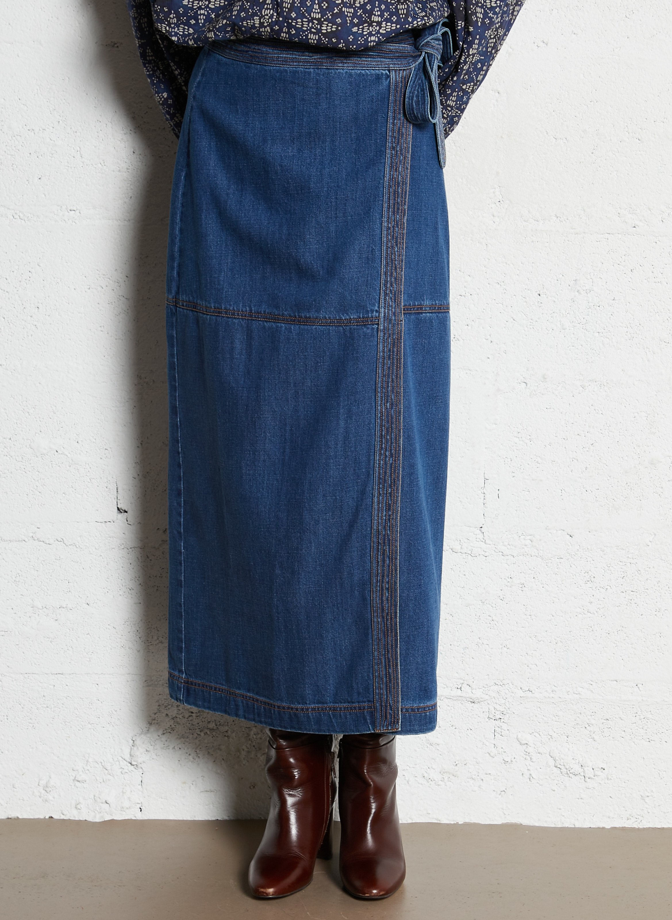 Cotton-blend midi skirt LOUISE MISHA Blue