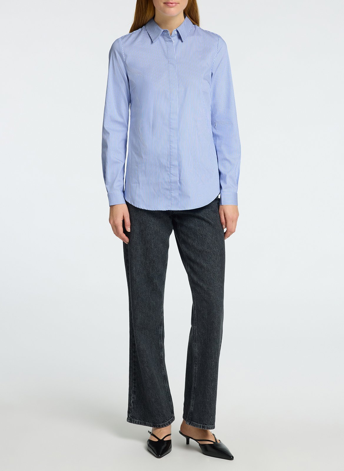 Organic cotton-blend shirt with classic collar SELECTED White