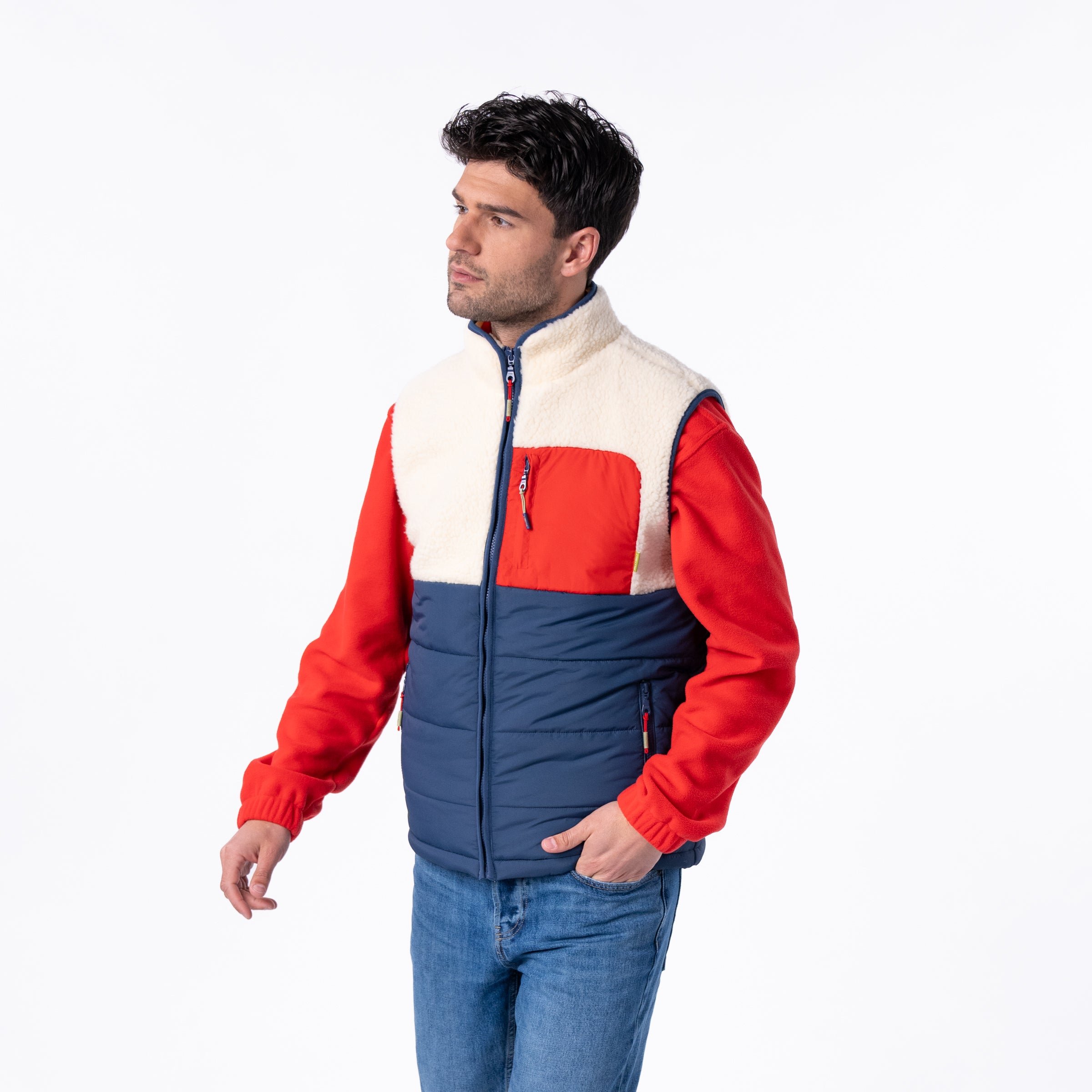 Sherpa sleeveless bi-material jacket BILLYBELT Beige