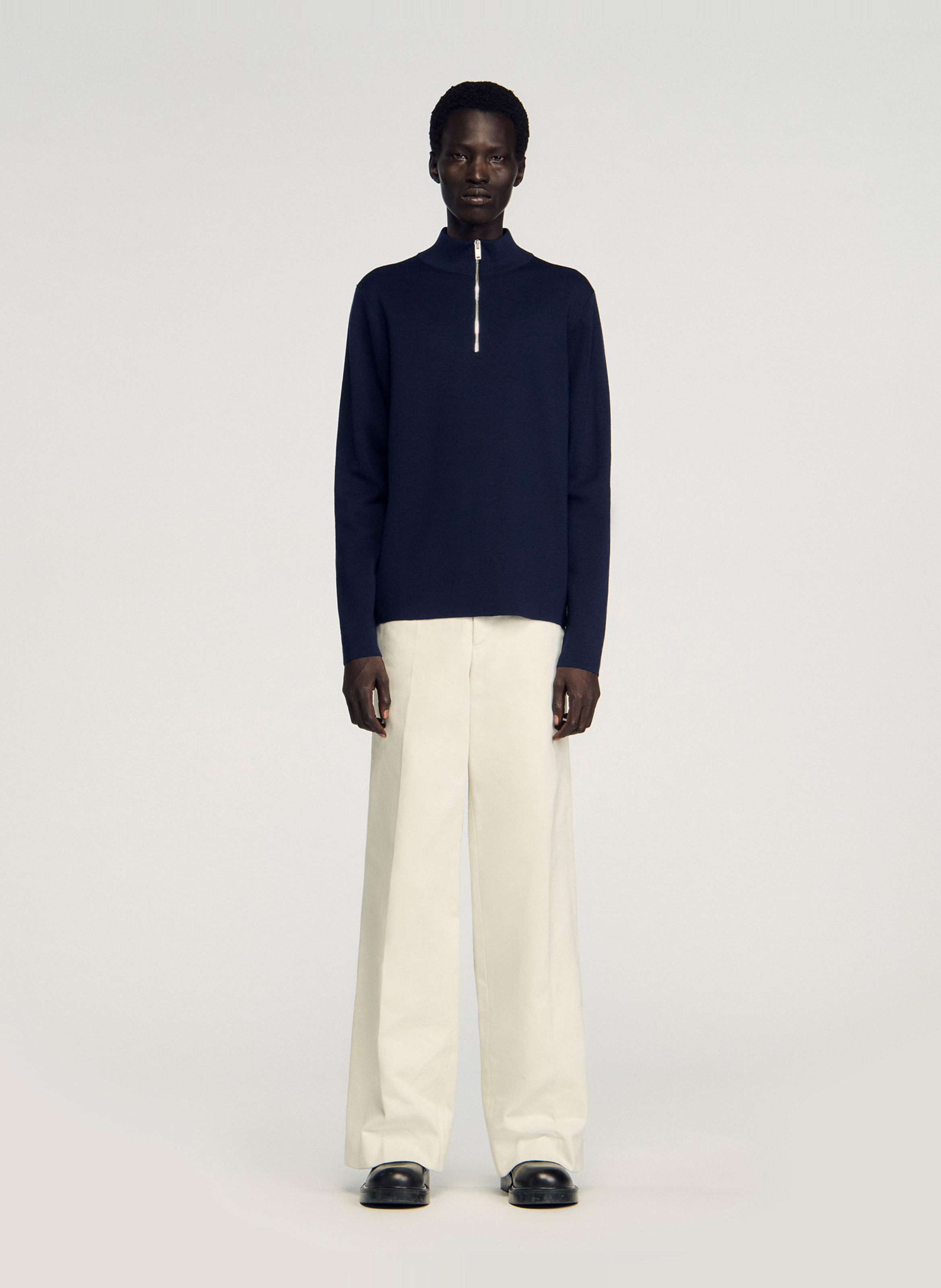 Rechte wollen trui met opstaande kraag en rits SANDRO Blauw