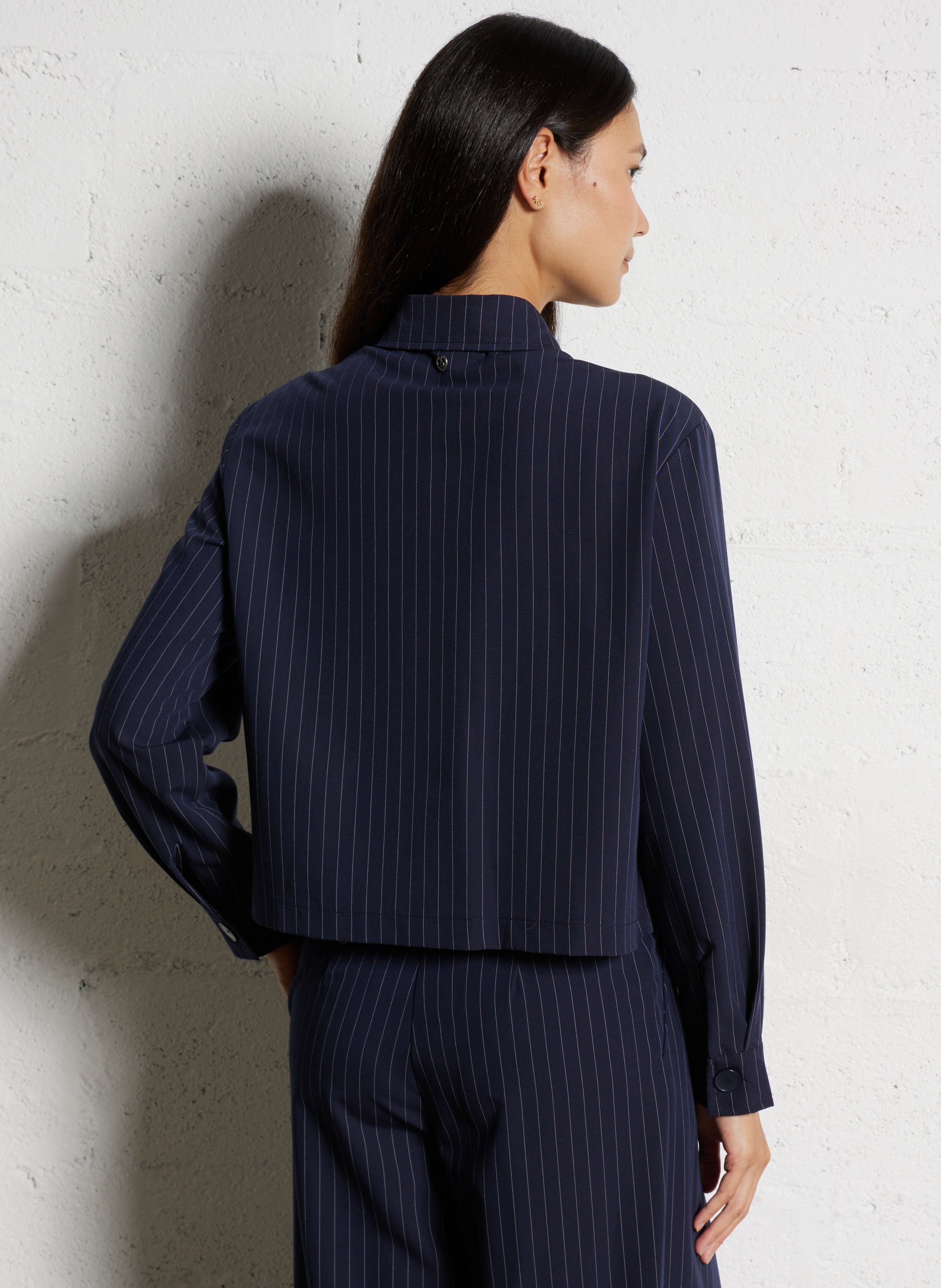 Short classic-collar jacket with stripes PLEASE Blue