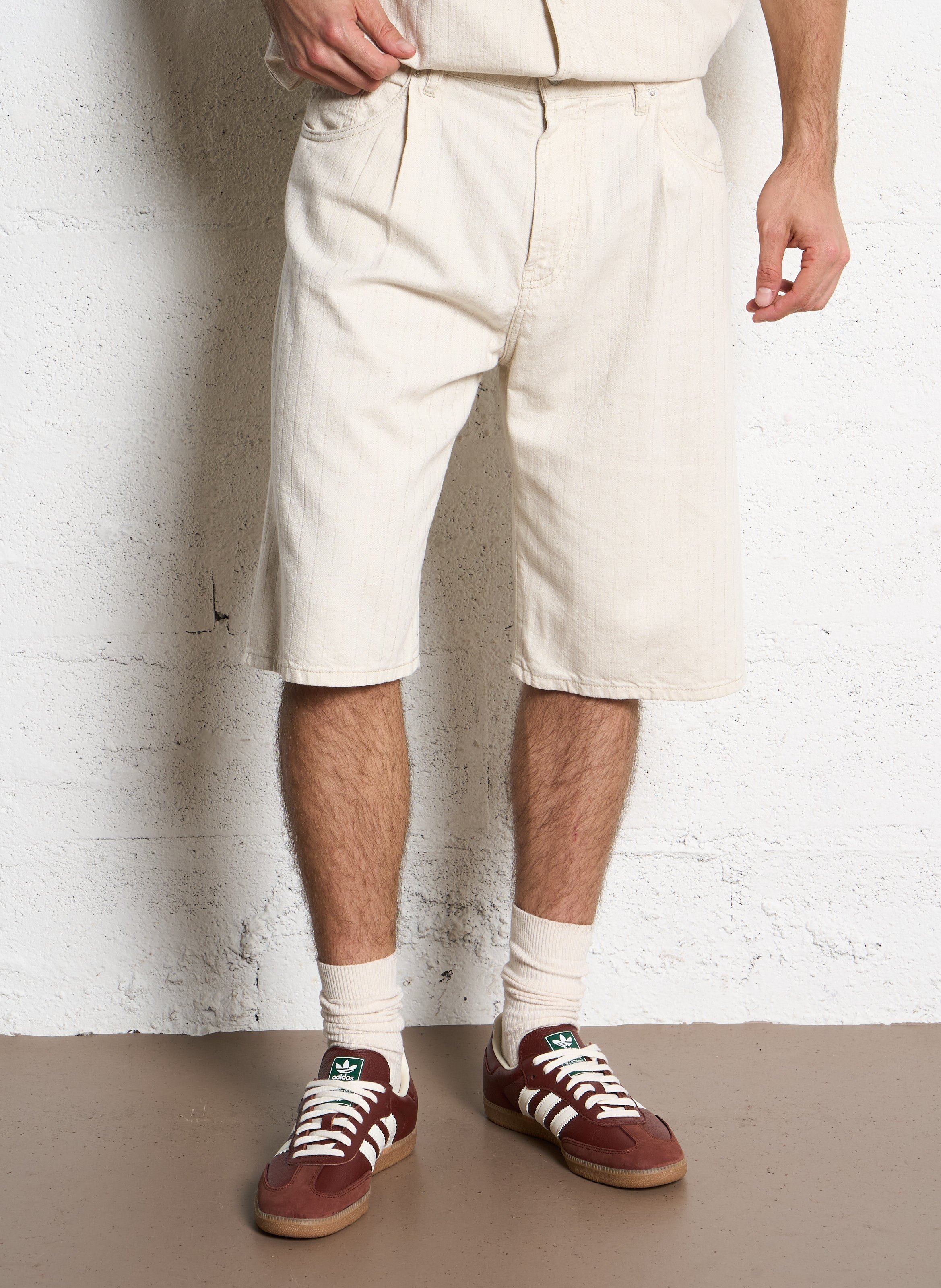 Straight striped cotton blend Bermuda shorts IKKS White