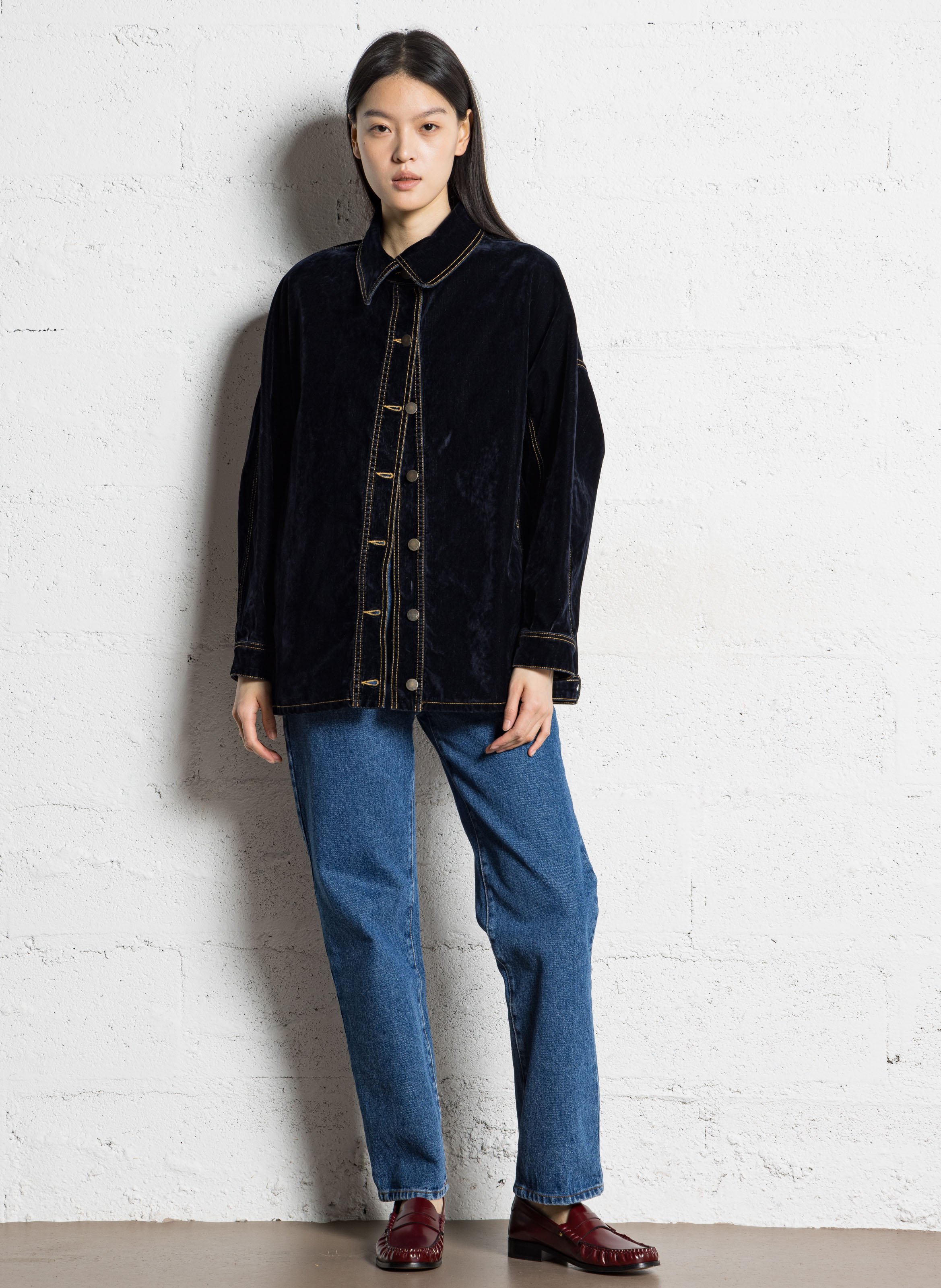 Veste col classique en coton mélangé MOMONI Bleu